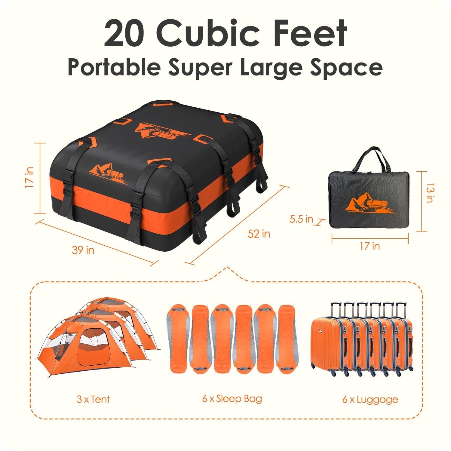 Rooftop Cargo Carrier Bag 15-20 Cu Ft Waterproof Storage for Cars - Orange5