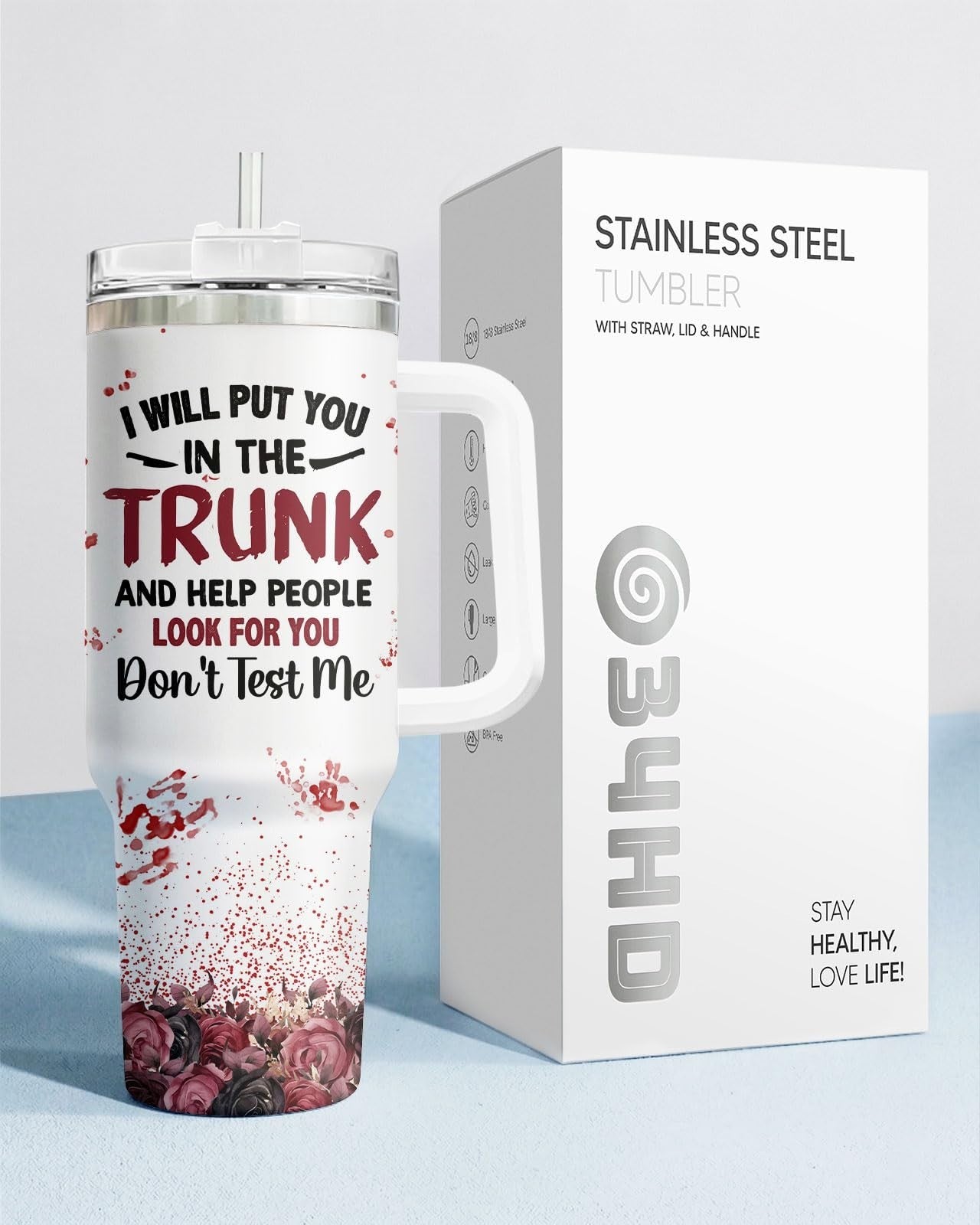 34oz Insulated Stainless Steel Tumbler   Funny Horror Gothic Roses Travel Mug7