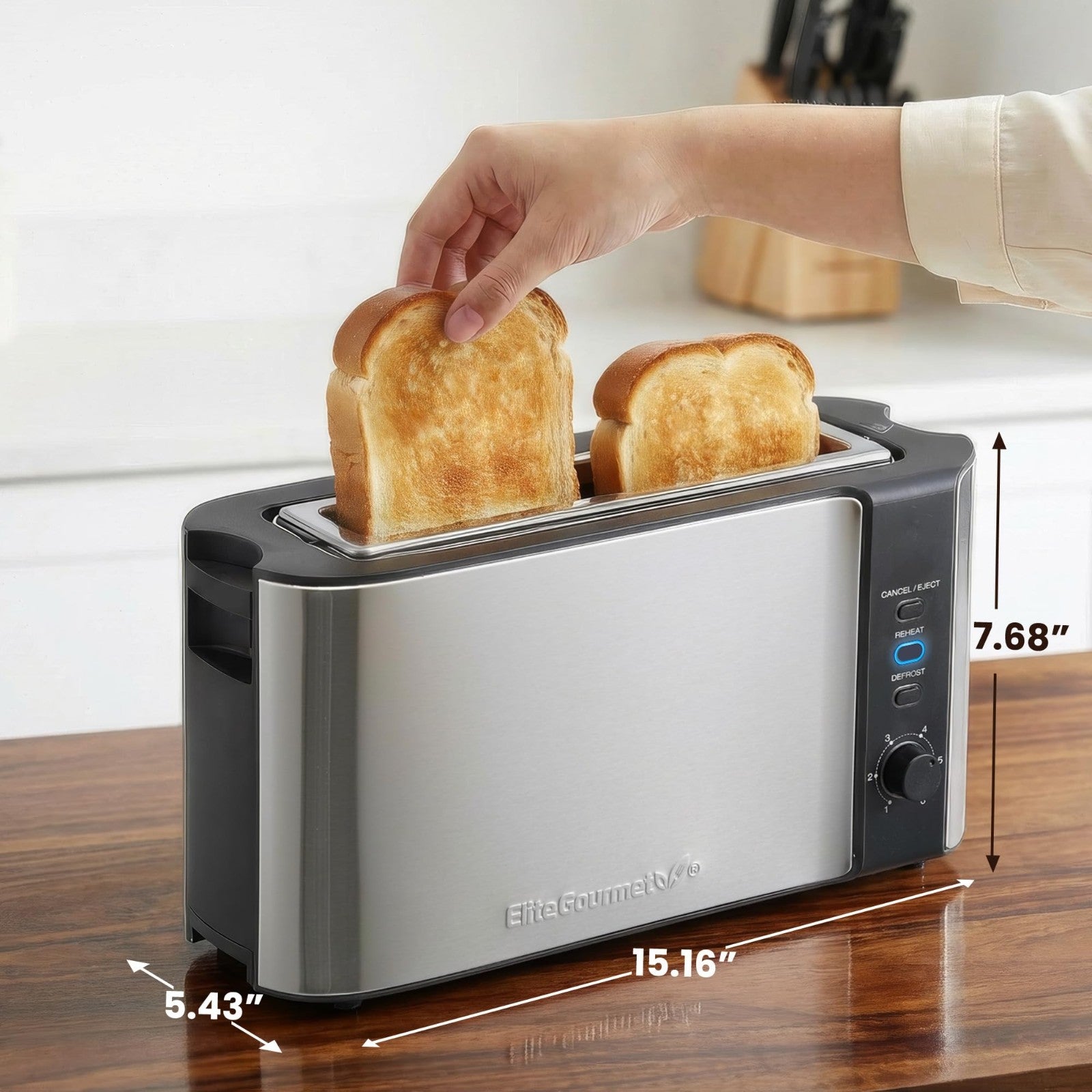 2-Slice Slim Toaster with Long Slot, 6 Settings, Defrost & Warming Rack - Stainl2