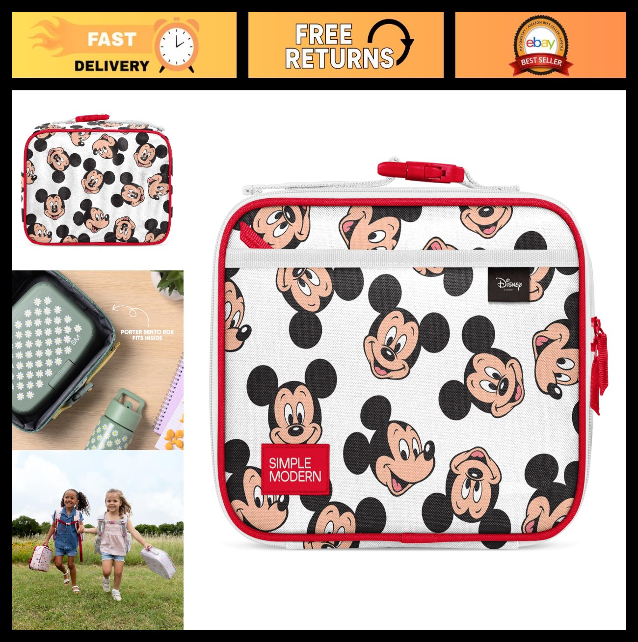Mickey Mouse Kids Lunch Box & Insulated Bag | Cute School Lunch Set for Toddlers0
