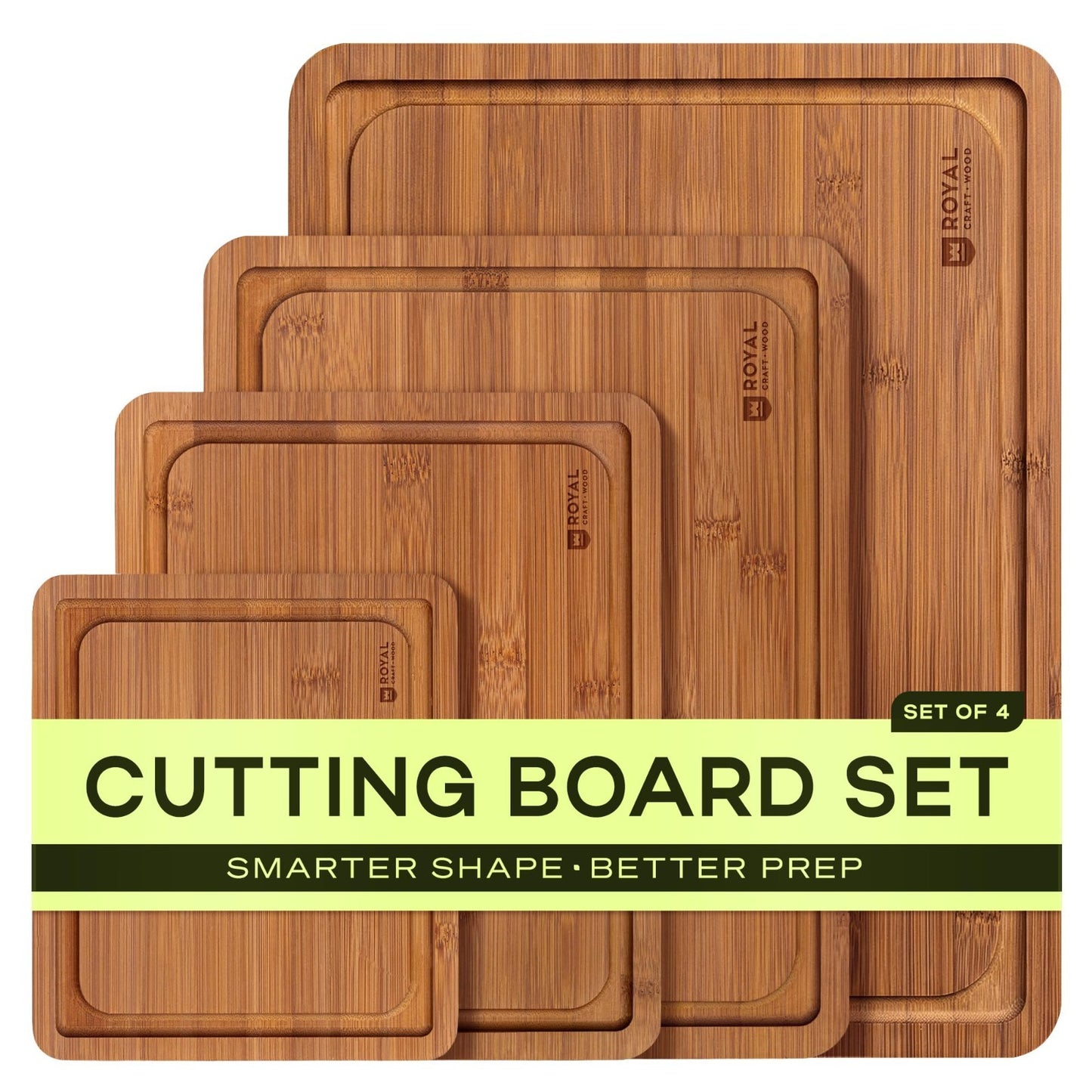 Wooden Cutting Boards Set   Bamboo Non Toxic Kitchen Prep & Serving Boards, 4 Pc1