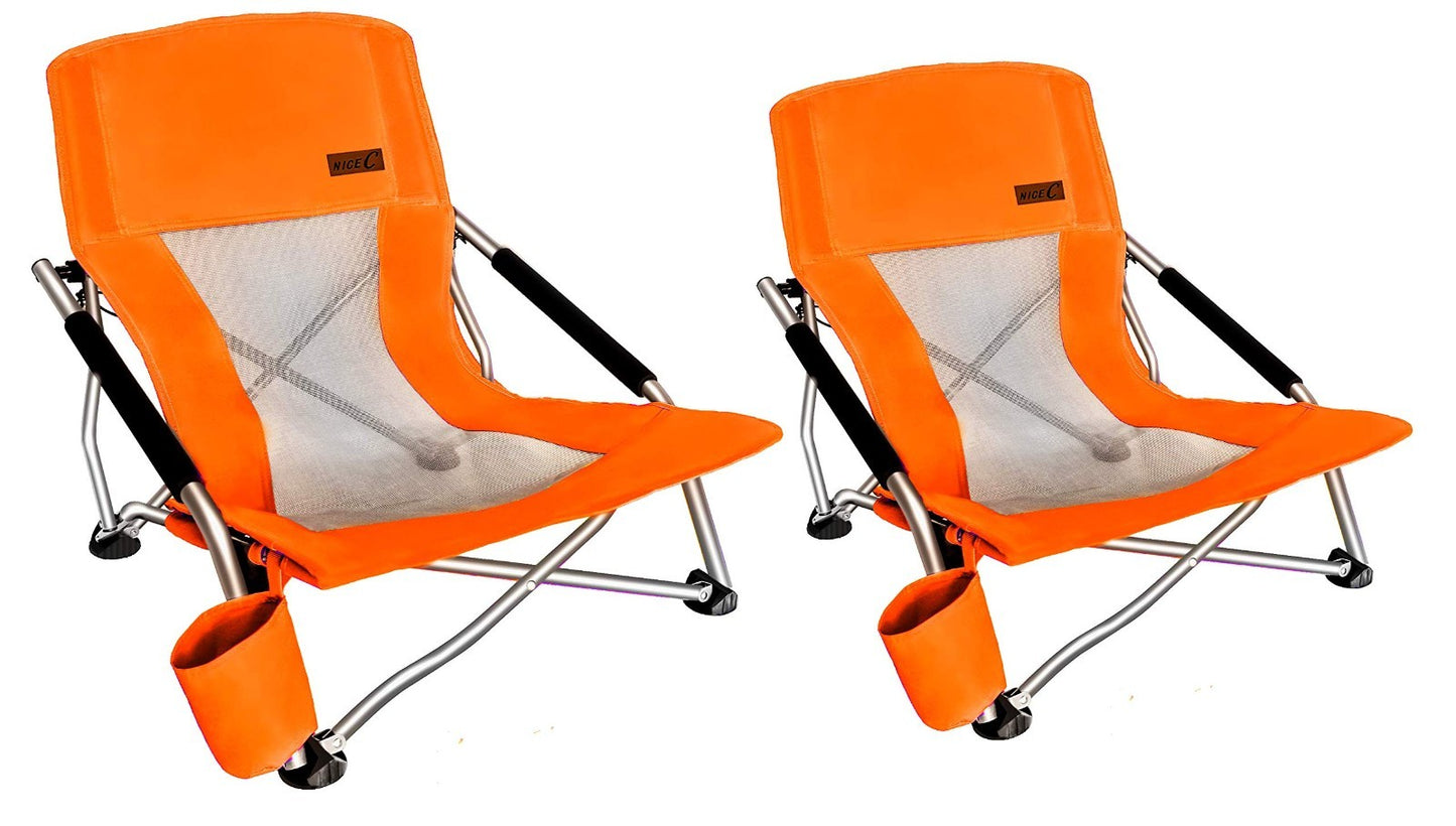 Compact Folding Beach Chair with Cup Holder - Heavy Duty Outdoor Camping (2 Pack1
