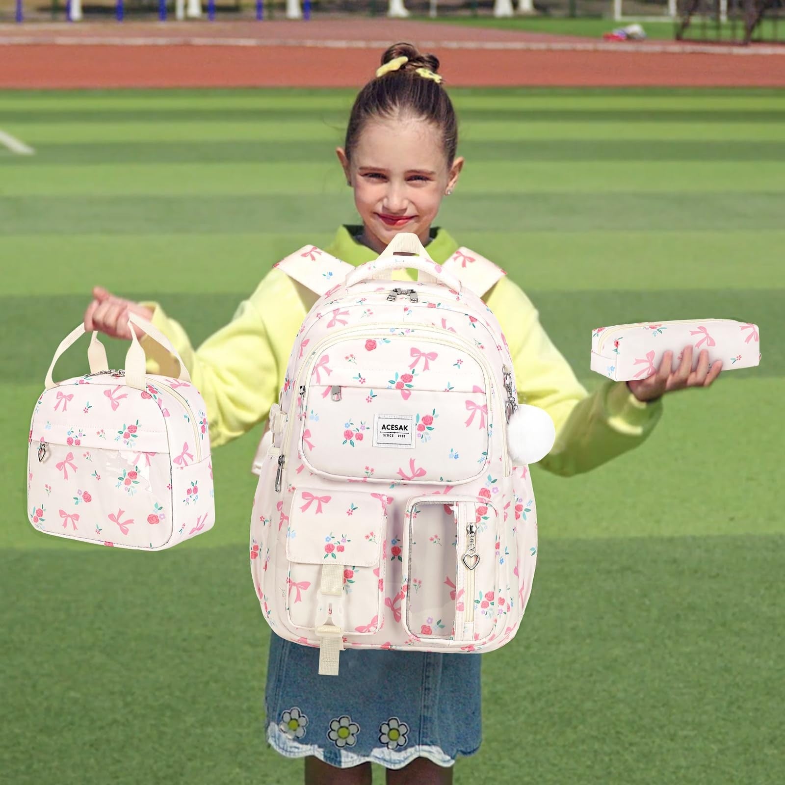 Stylish Floral Backpack Set for Girls   Includes Lunch Bag & Pencil Pouch, Ideal2