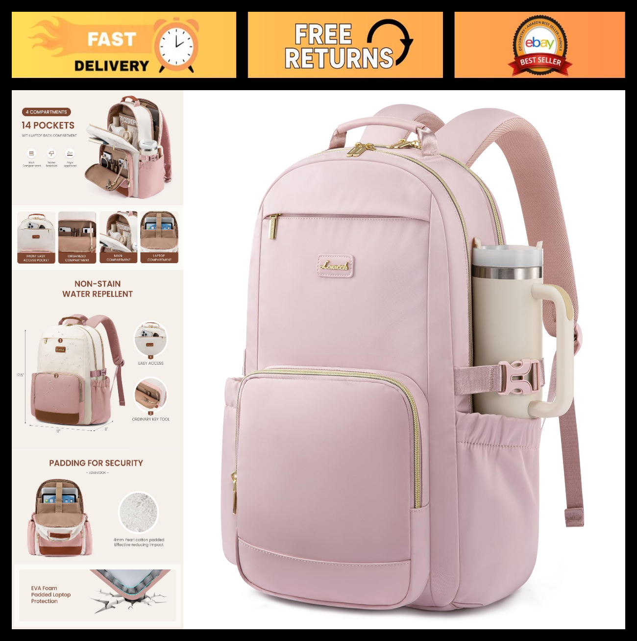 Stylish Waterproof Laptop Backpack for Women, 15.6" Large Capacity, Travel Purse0