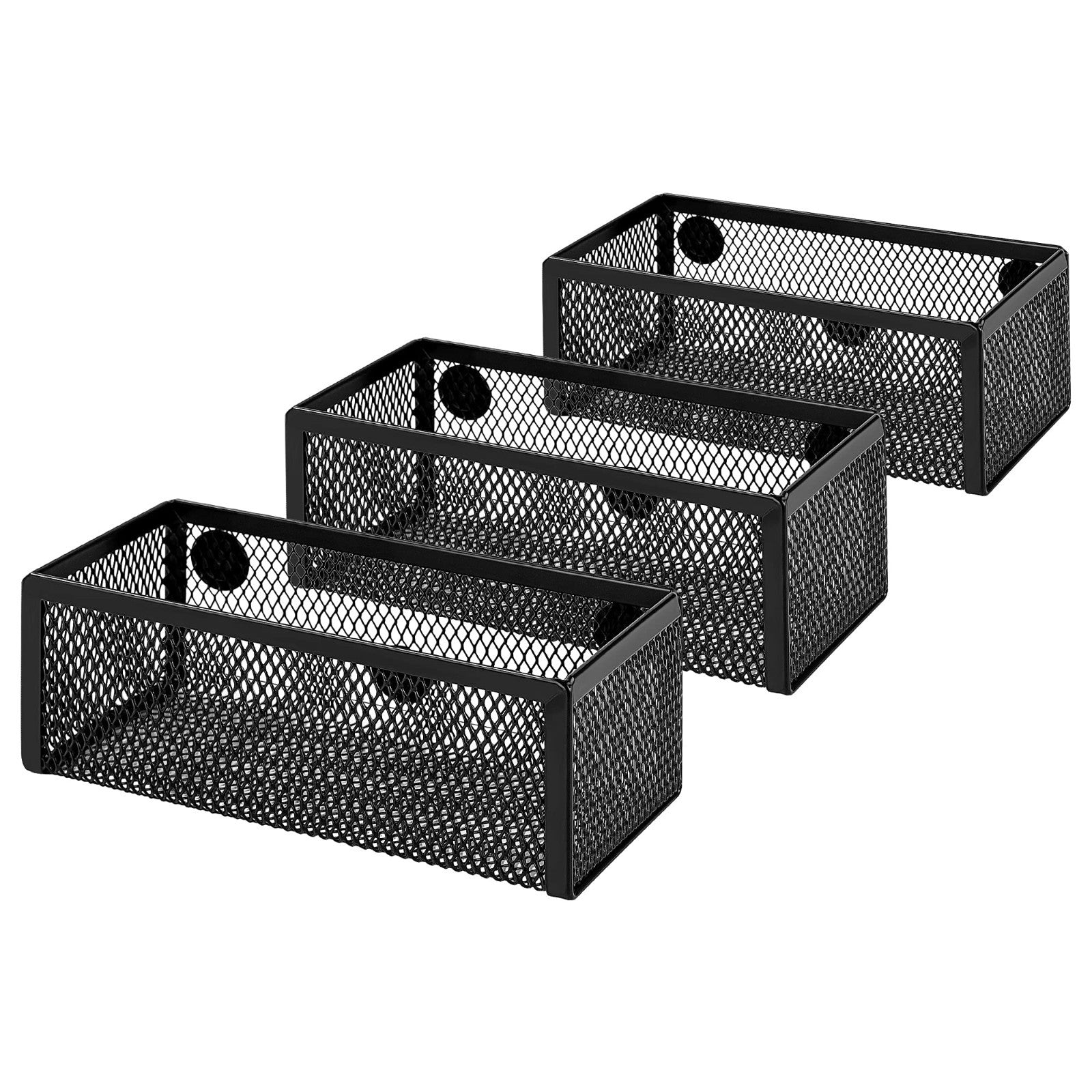 Magnetic Mesh Storage Baskets for Office Supplies   3 Pack, Black, 6"x2.5"x2.21