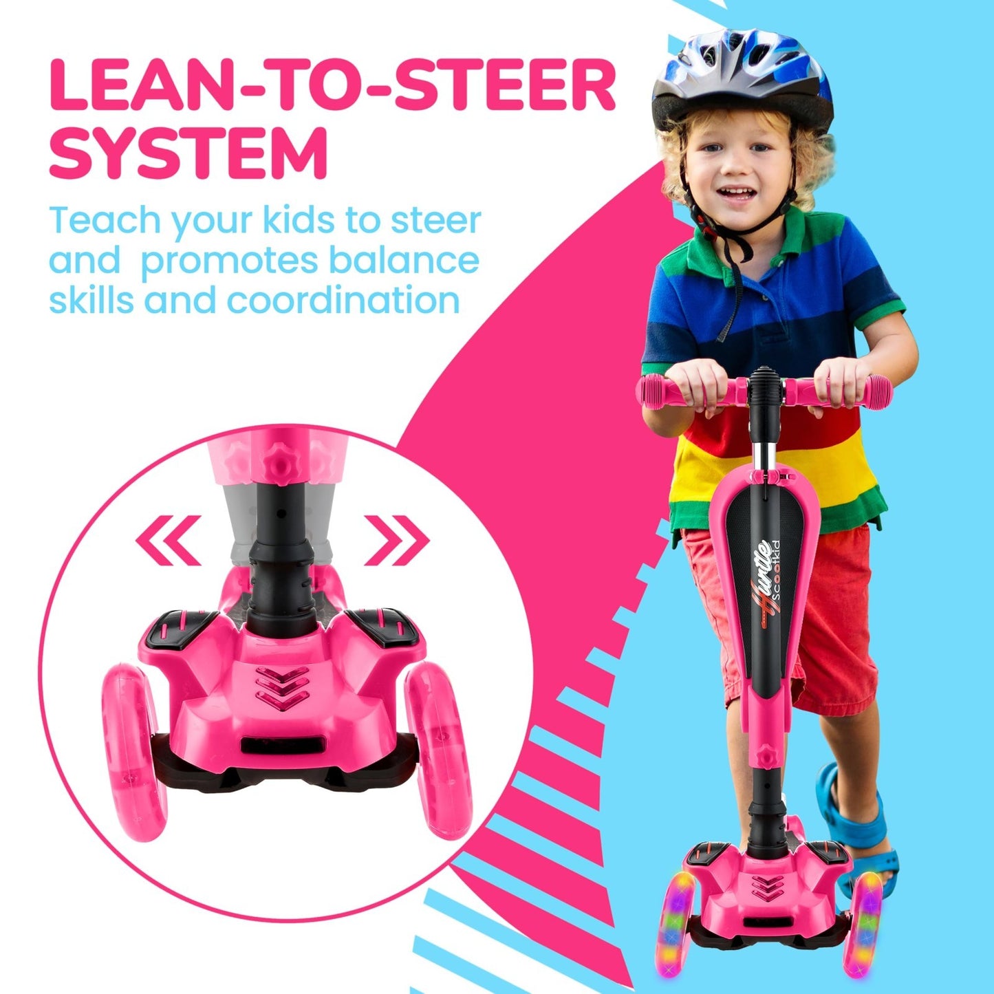 3-Wheeled Kids Scooter with LED Lights, Adjustable Handlebar, Foldable Seat - Si6