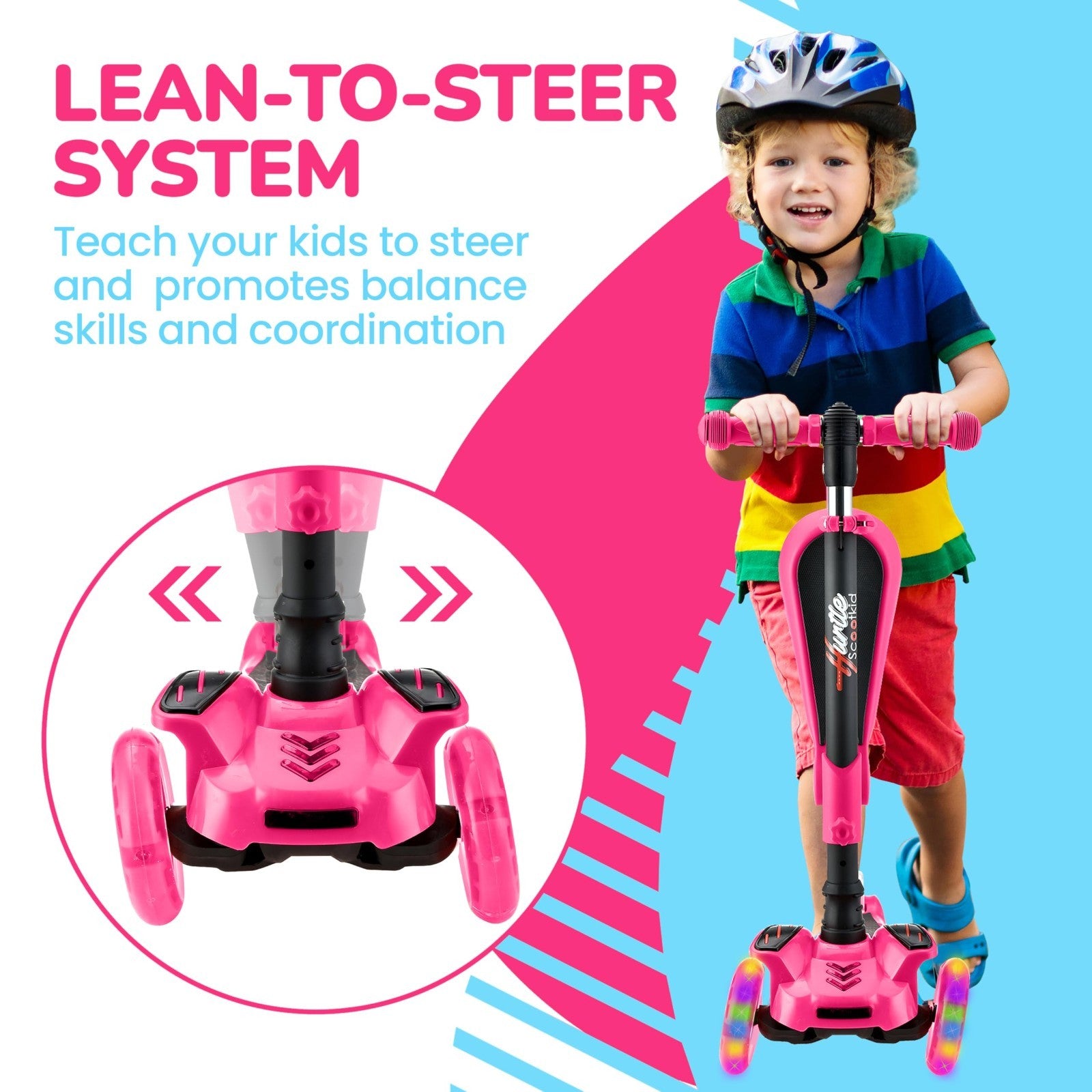 3-Wheeled Kids Scooter with LED Lights, Adjustable Handlebar, Foldable Seat - Si6