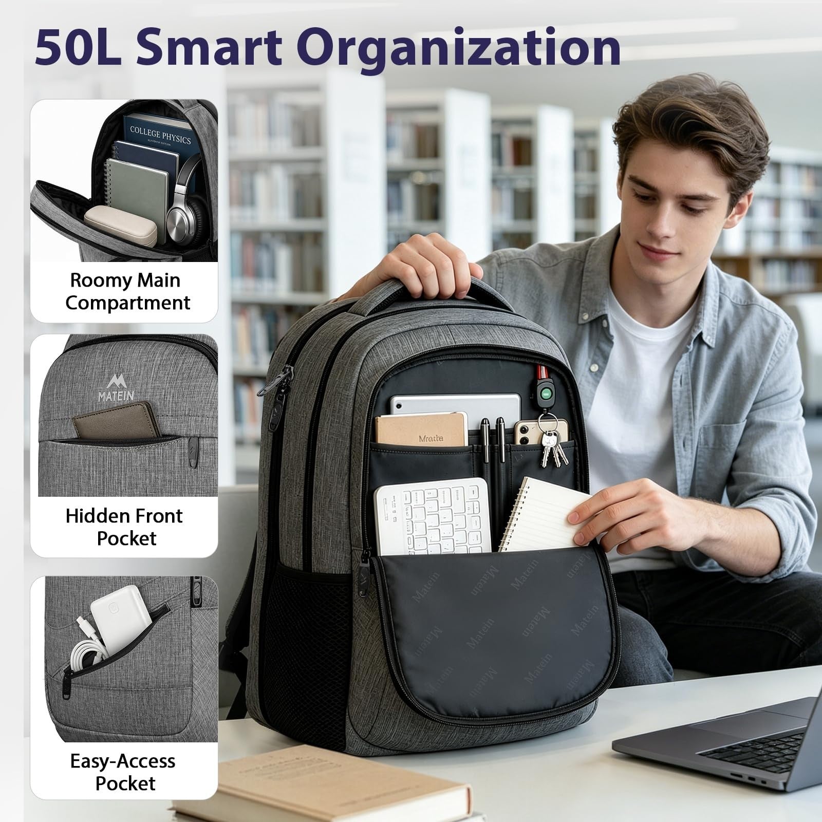 Extra Large 18" Laptop Backpack, 50L Business Travel Bag, Water Resistant, Organ6