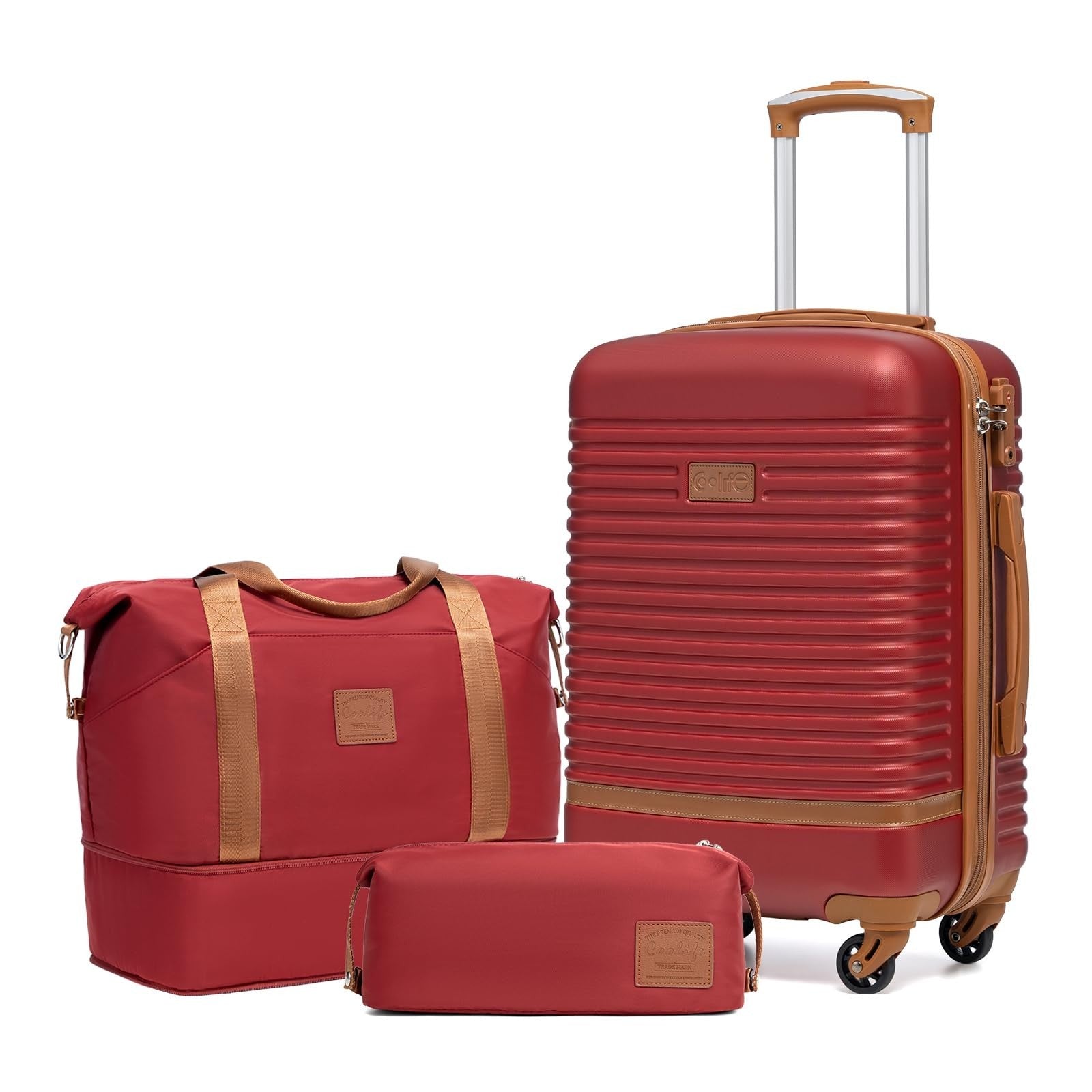 3-Piece Red Luggage Set - Carry-On Suitcase with 360° Spinner Wheels, Trolley Sl1