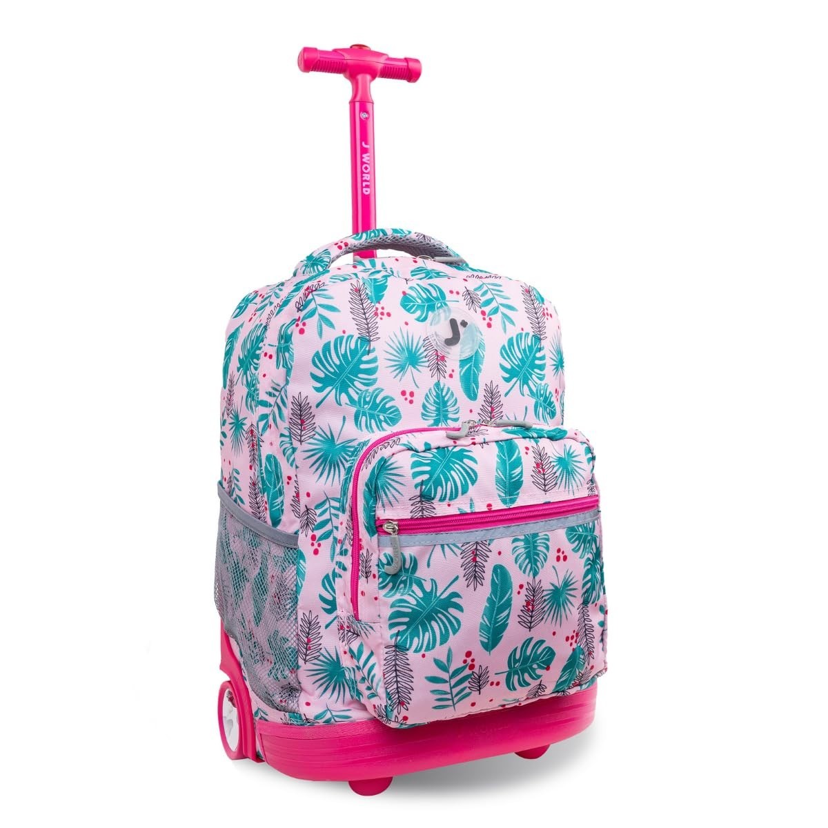 Rolling Backpack with Wheels, Palm Leaves Print, Lightweight Travel Bag, School1