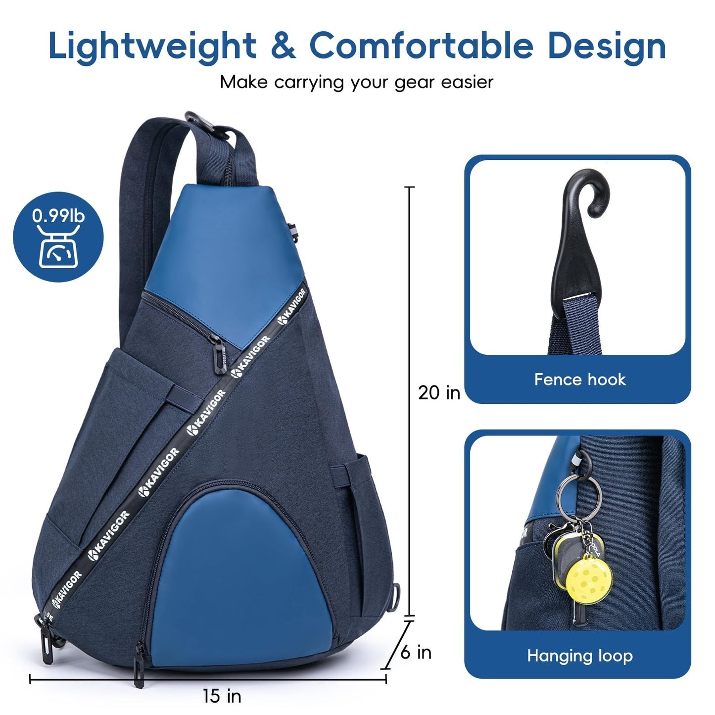 Lightweight Pickleball Sling Bag, 7 Pockets, Water-Resistant, Detachable Strap5
