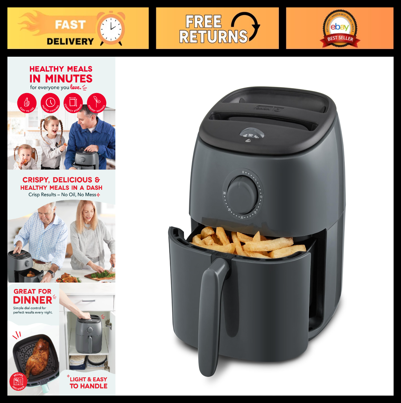 Compact Air Fryer with Adjustable Temp Control, Nonstick Basket, 2.6 Quarts0