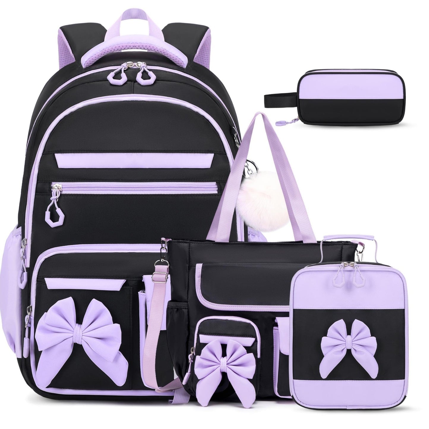 4PCS Girls Backpack Set   Stylish Tote Bag, Lunch Bag & Pencil Case Included1