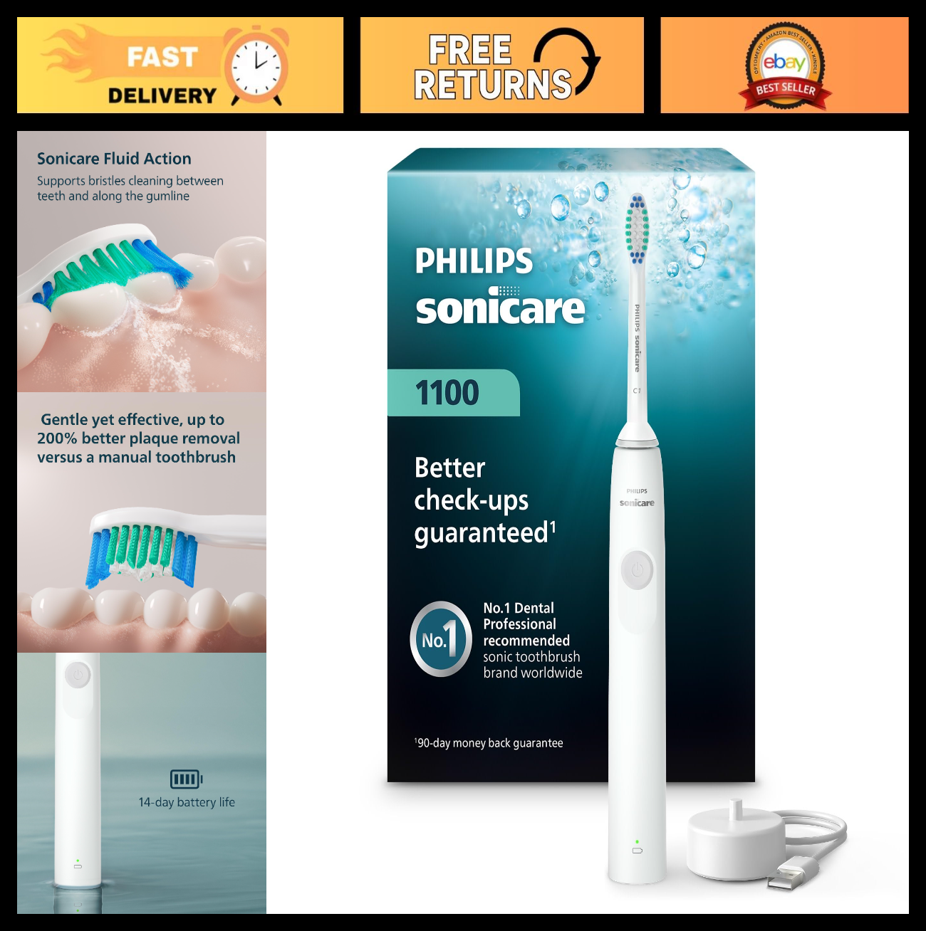 Rechargeable Electric Toothbrush with 1 Brush Head, 2 Minute Timer, 14 Day Batte0