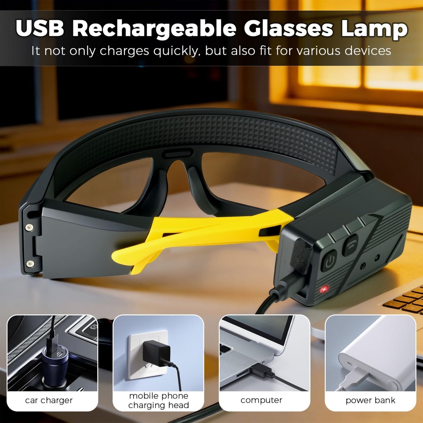 Adjustable Motion Sensor Headlamp Glasses   Rechargeable Safety Light for Campin4