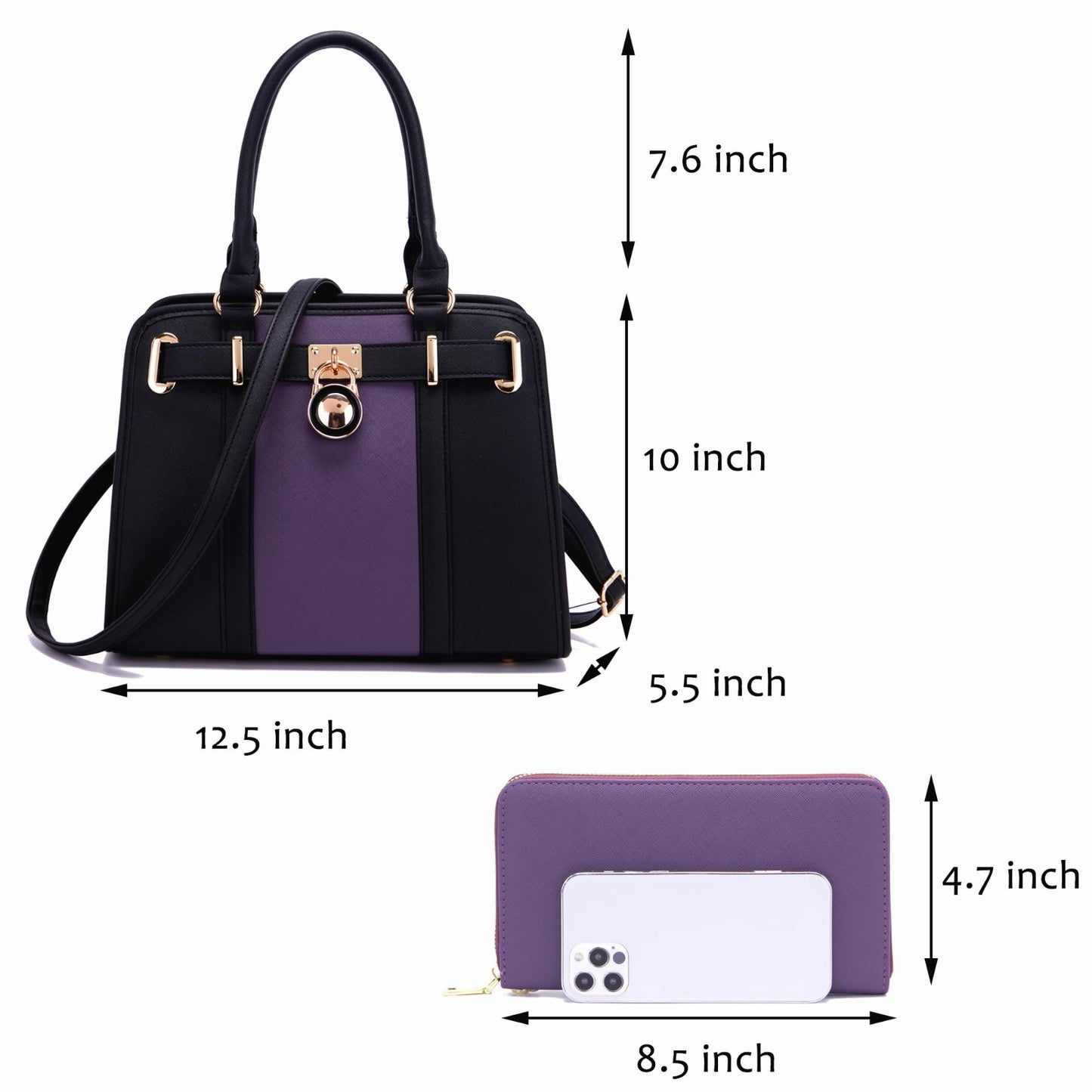 Stylish Women's Structured Satchel Tote Handbag Set with RFID Wallet - Fashion P3