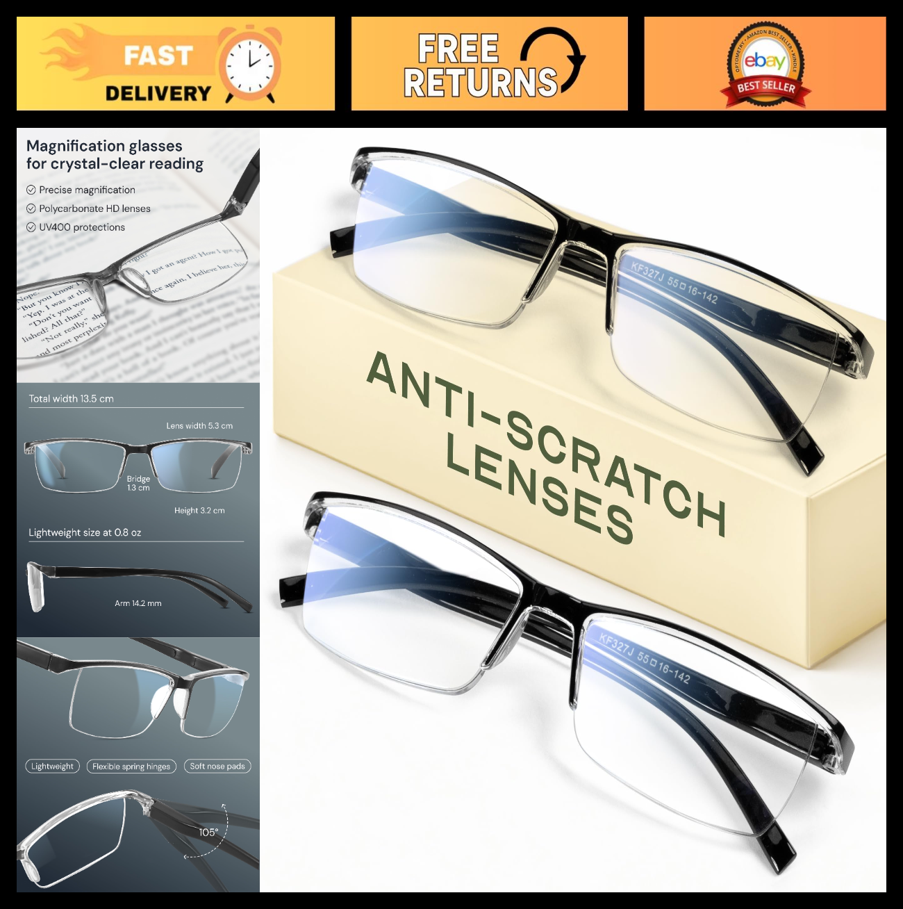 Durable Blue Light Filtering Reading Glasses for Men - Comfortable TR90 Frames0