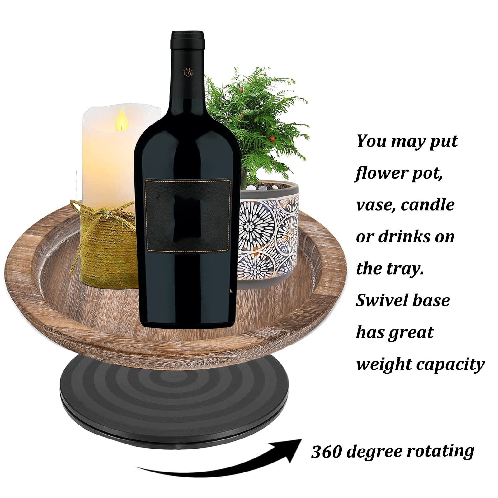 Rustic Wooden Turntable Serving Tray - Vintage Centerpiece for Kitchen & Coffee5