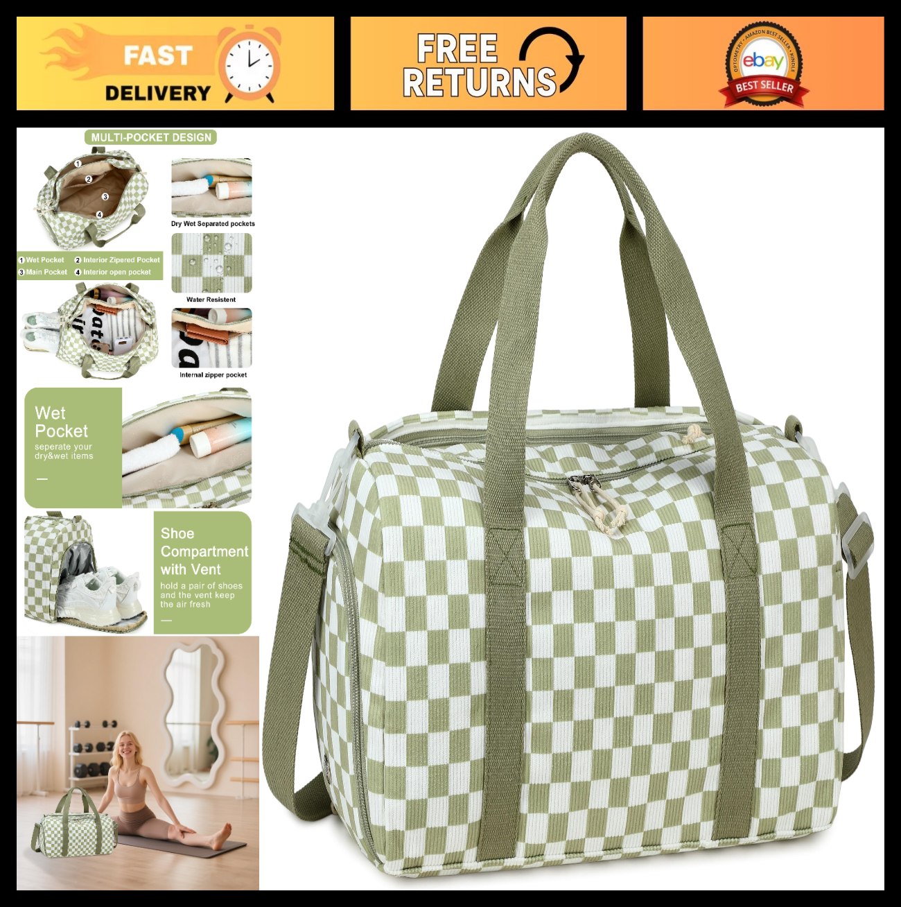 Cute Girls Duffle Bag with Shoes Compartment, Waterproof Gym & Travel Bag0