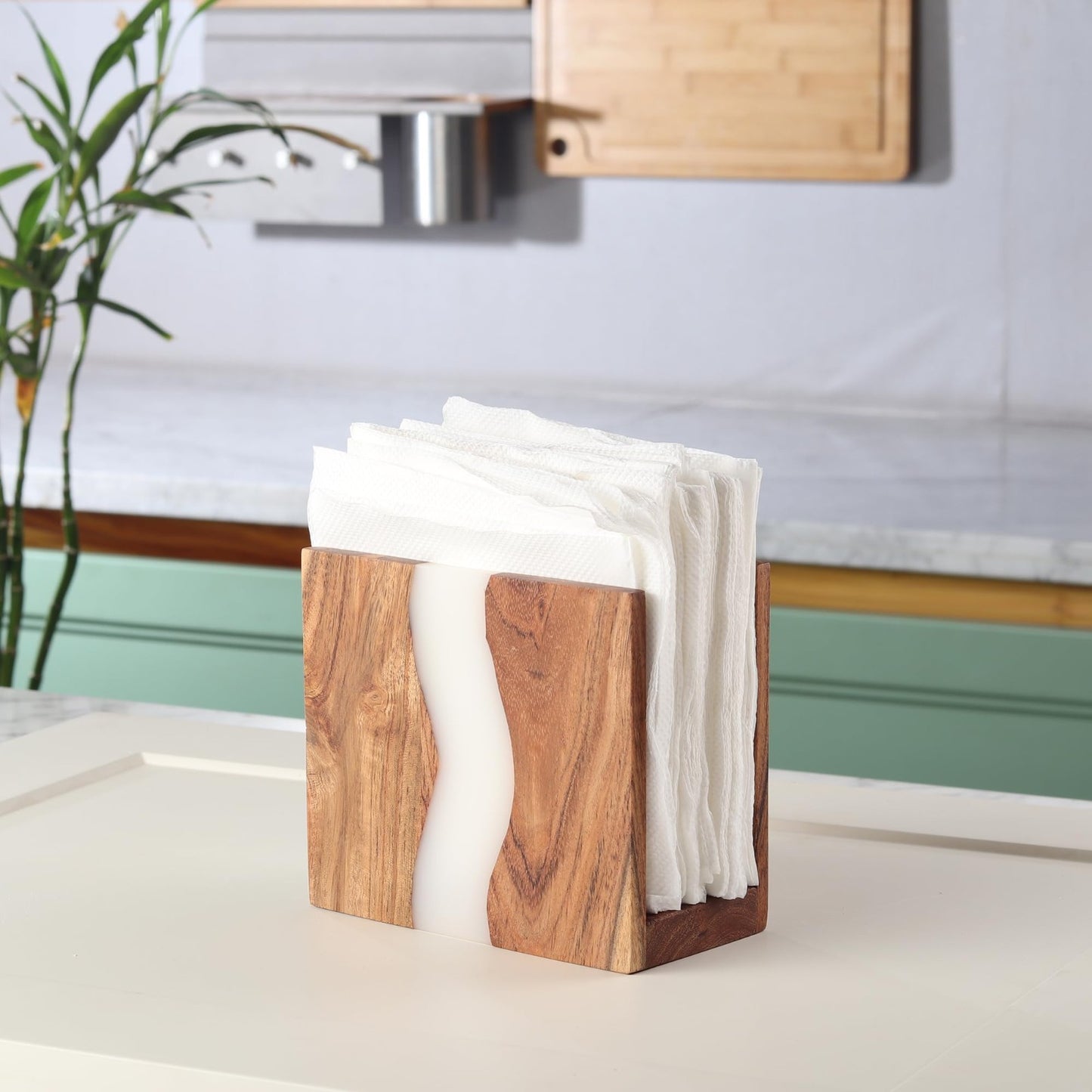Rustic Acacia Wood & Epoxy Resin Napkin Holder - Farmhouse Kitchen Organizer 6x55