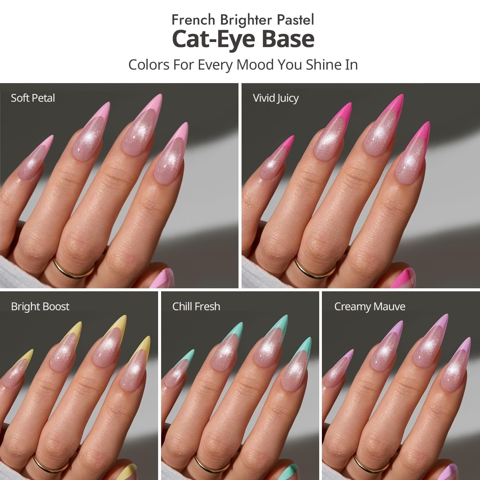 Pastel French Tip Press On Nails - Stiletto Cat Eye Design, Size L, Easy Apply2