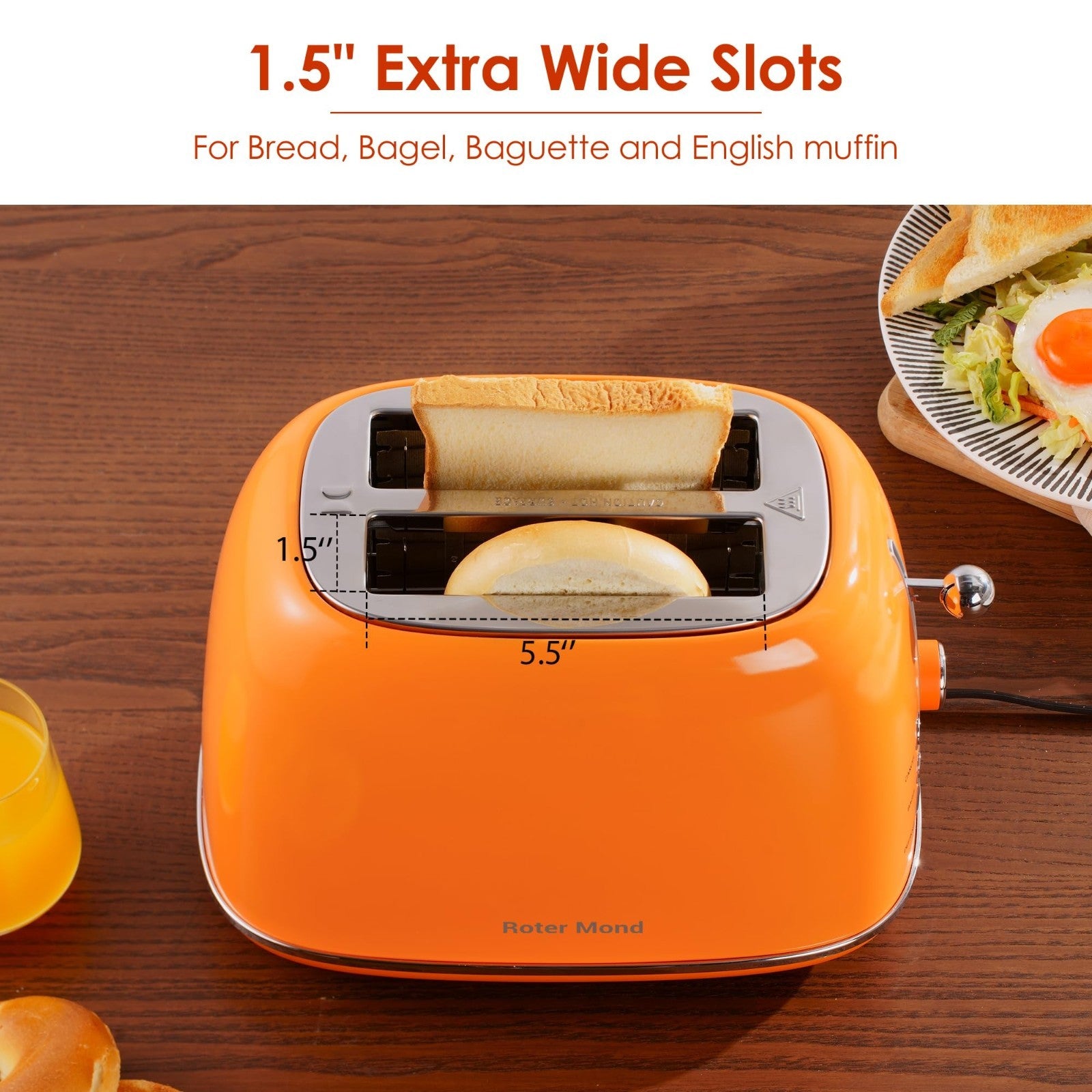 Retro Stainless Steel 2 Slice Toaster with Bagel, Cancel, Defrost, 6 Shade Setti2