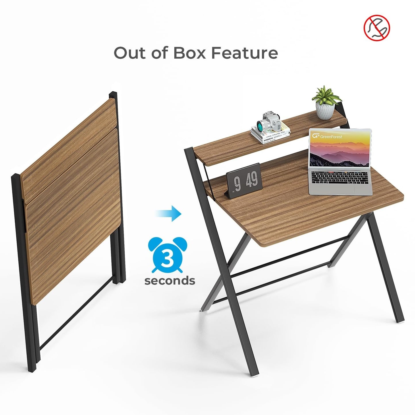 Compact Folding Desk with Shelf - Space-Saving Laptop Table for Home Office & Do3