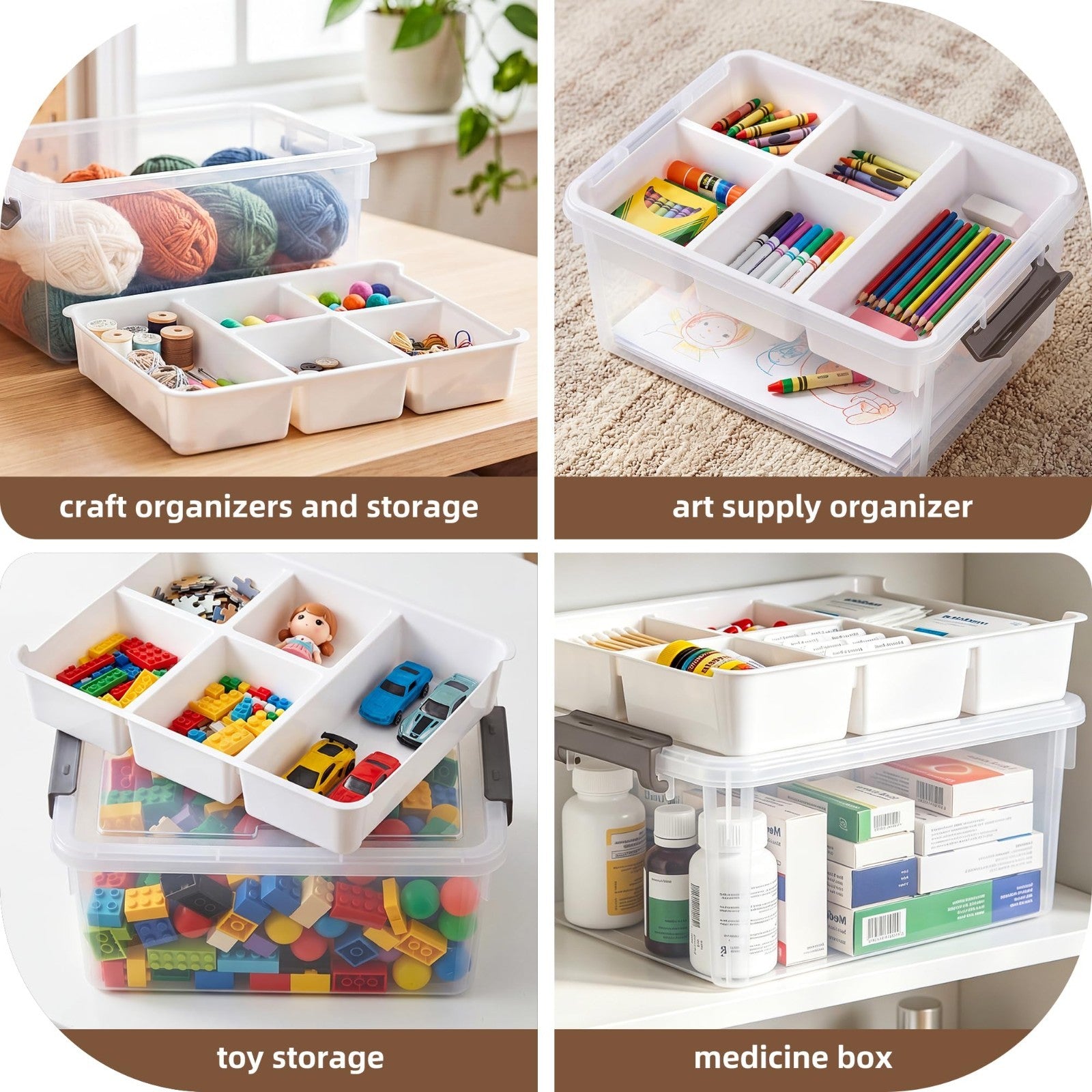 Clear Craft Organizer 17QT Storage Box with Removable Tray   Ideal for Crafts &6