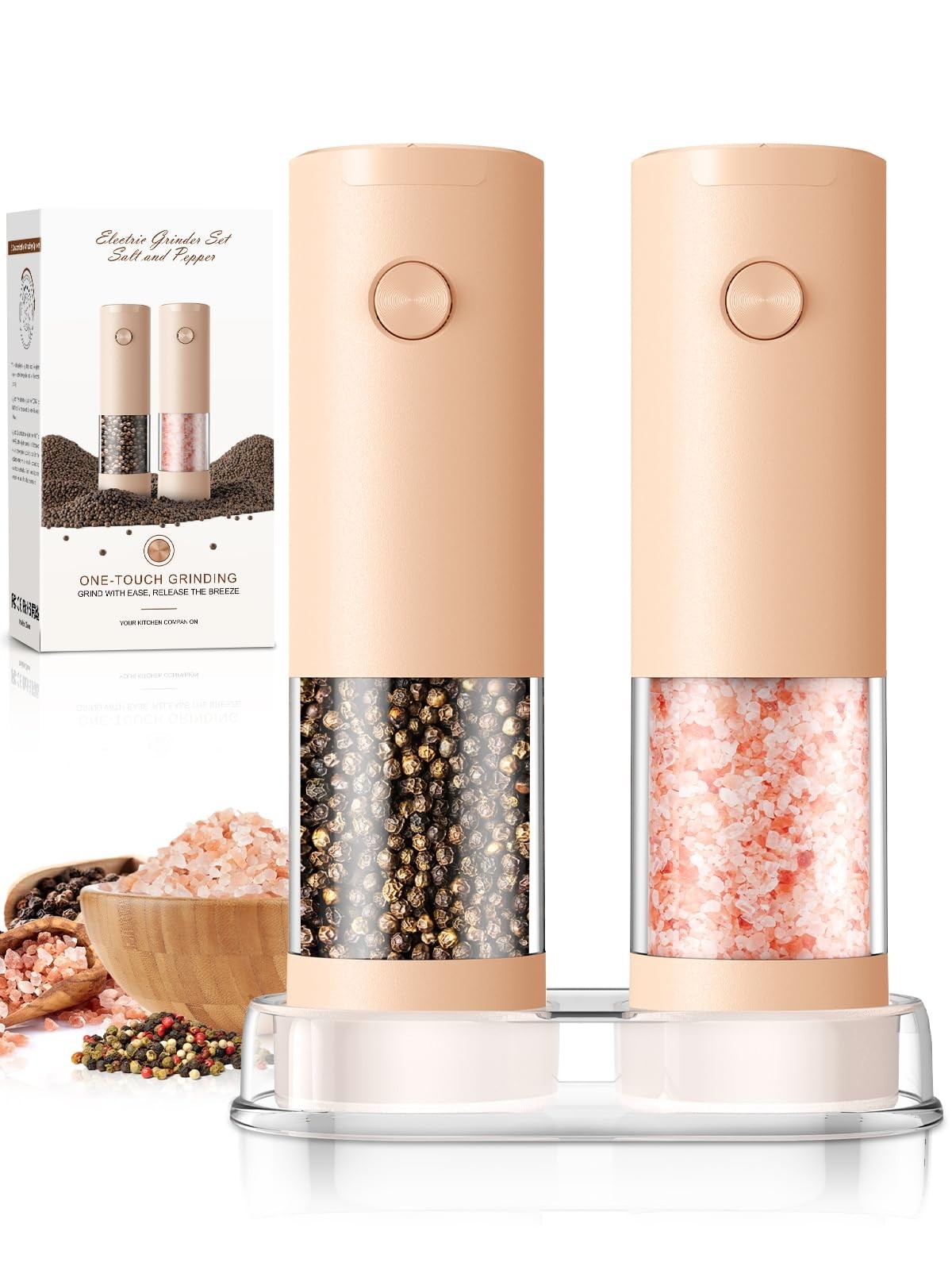 Automatic Electric Salt and Pepper Grinder Set   Adjustable Coarseness, LED, Lar1