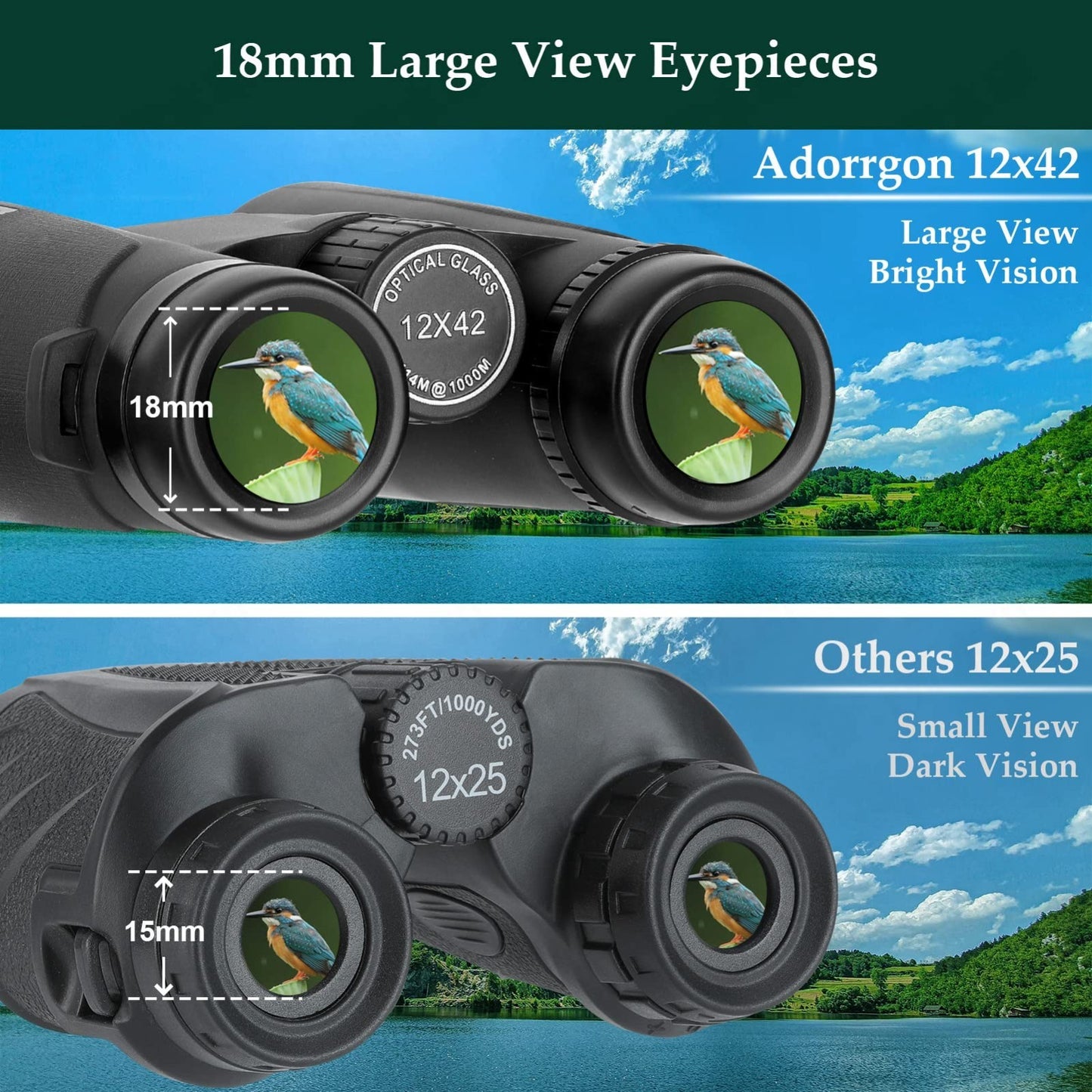 High-Powered 12x42 HD Binoculars with Phone Adapter & Tripod - Clear Low Light V2
