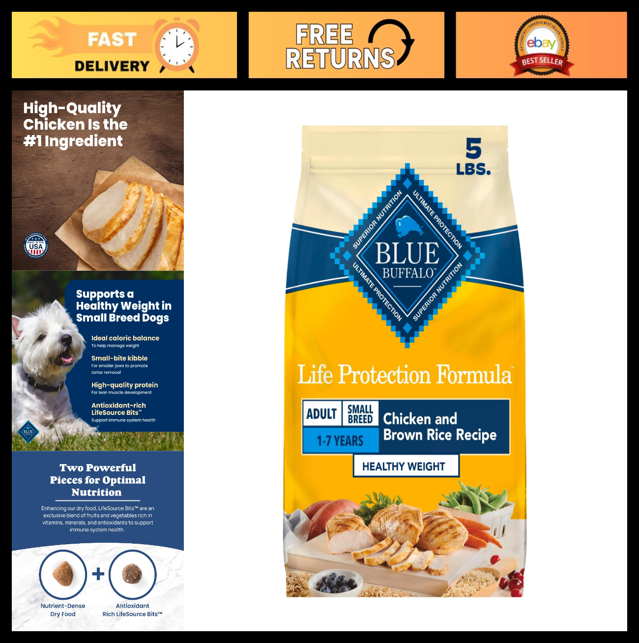 Healthy Weight Small Dog Food   Blue Buffalo Life Protection, 5 lb, Grain Free,0