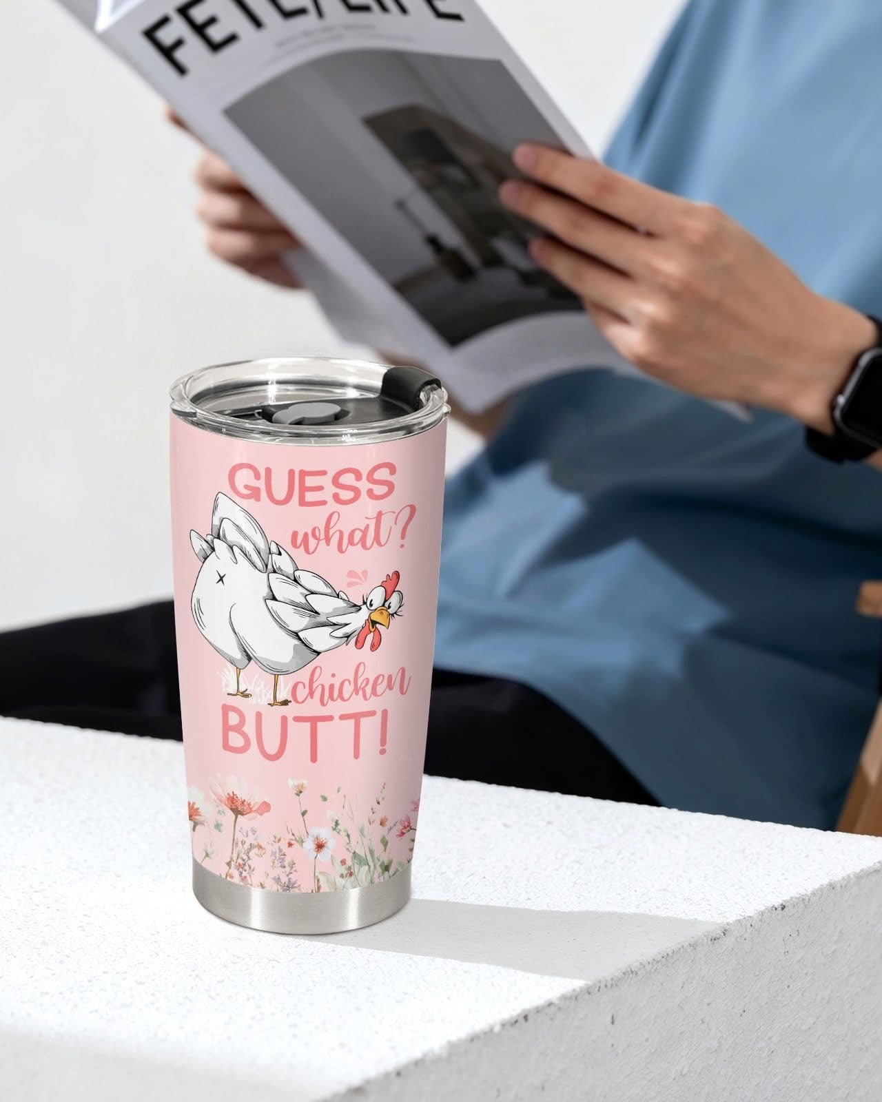 Funny Chicken Tumbler 20oz Insulated Travel Mug with Lid   Cute Farmhouse Gift f6