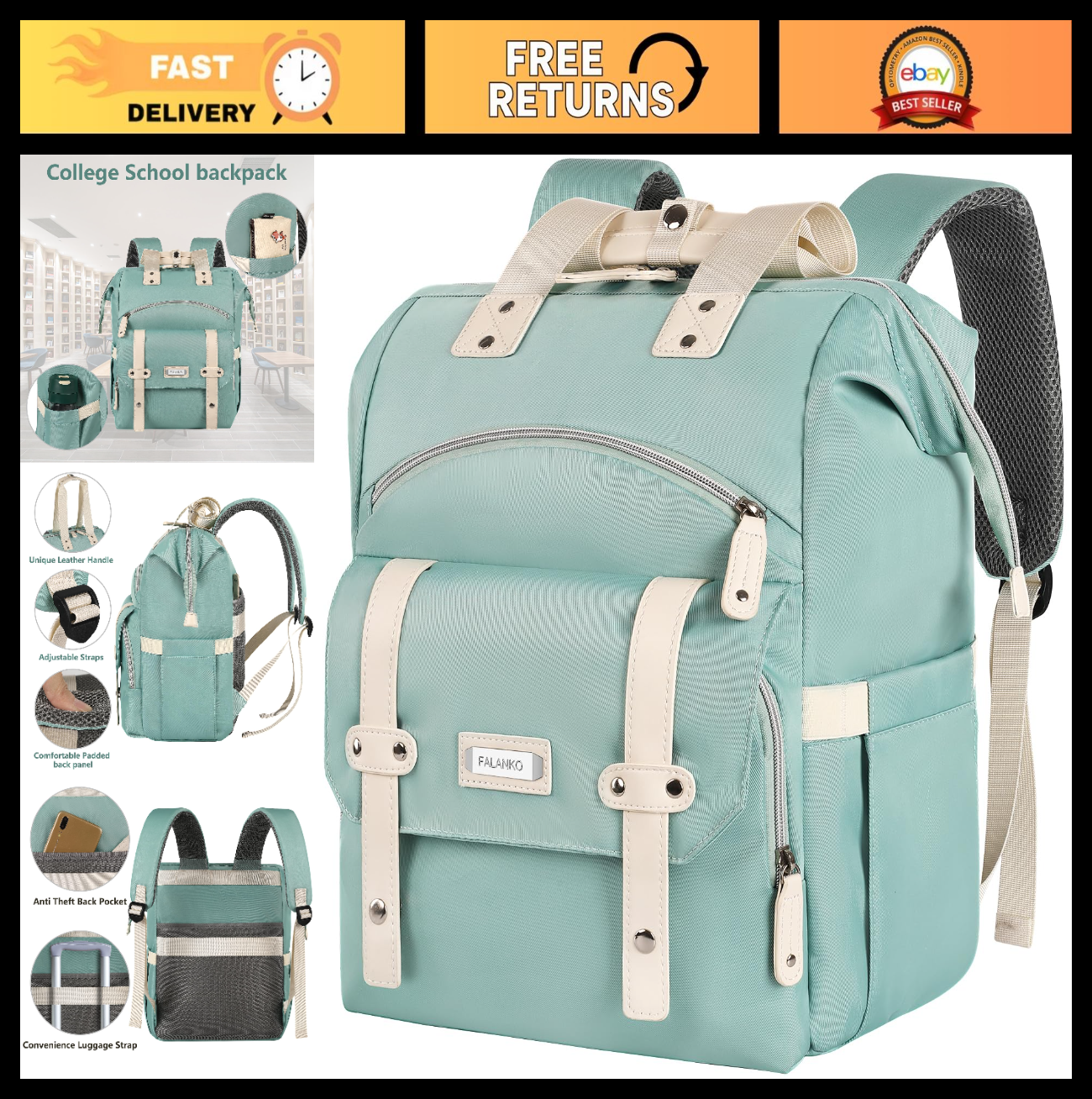 Stylish Laptop Backpack for Women, 15.6" Work Bookbag, RFID Anti Theft Travel Ba0