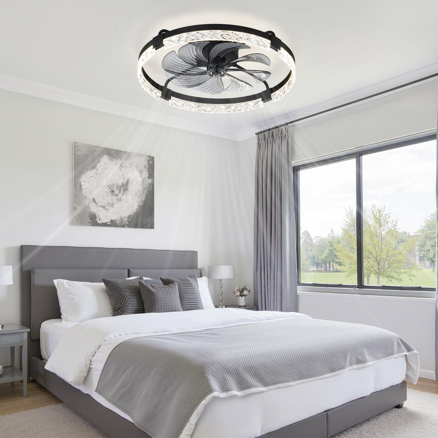24" LED Ceiling Fan with Lights & Remote   Dimmable, 6 Speeds, Flush Mount, Time5