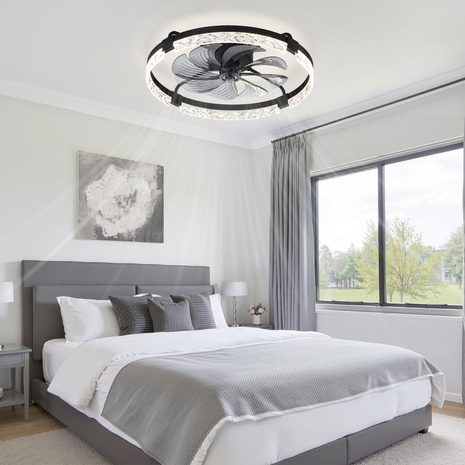 24" LED Ceiling Fan with Lights & Remote   Dimmable, 6 Speeds, Flush Mount, Time5