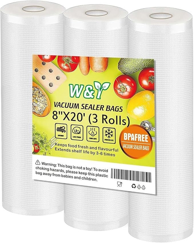 Commercial Grade Vacuum Sealer Bags  3 Rolls for Food Storage & Sous Vide 8"x20'0