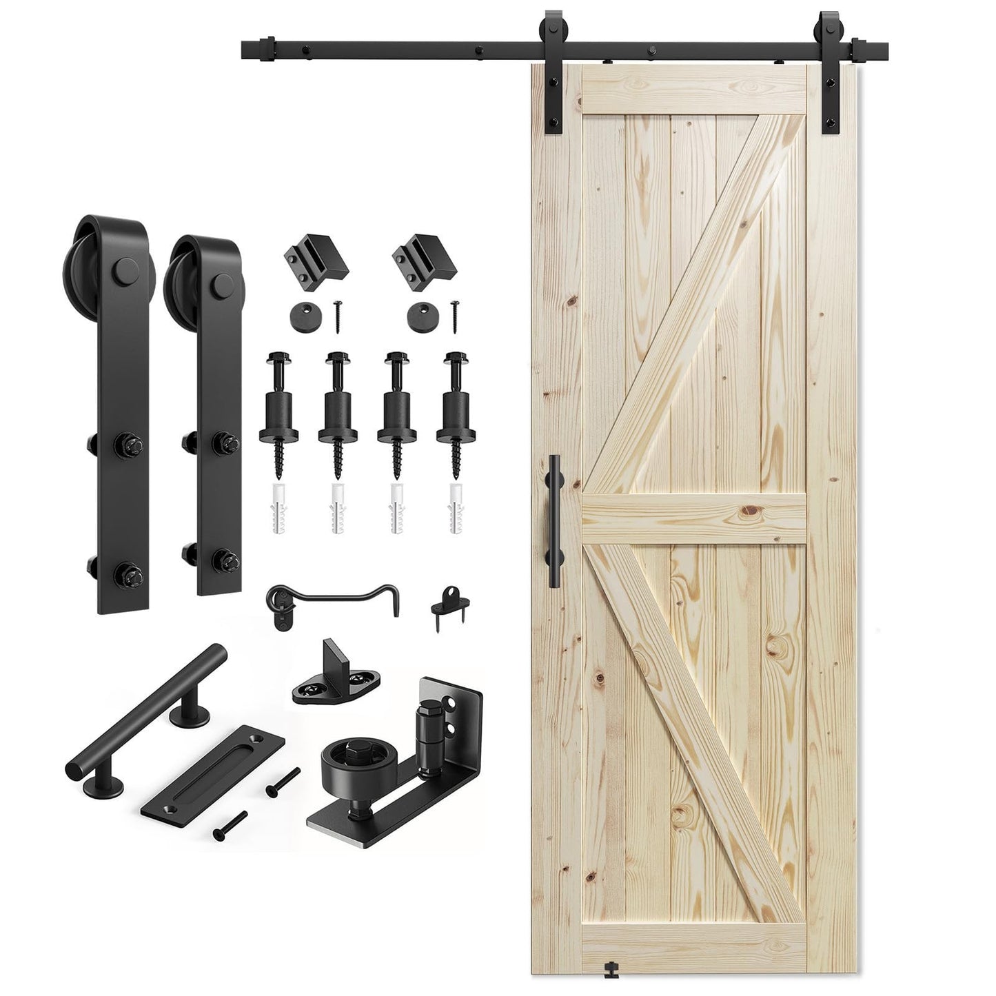 30"x80" Unfinished Solid Spruce Wood Sliding Barn Door & 5ft Hardware Kit, DIY,1