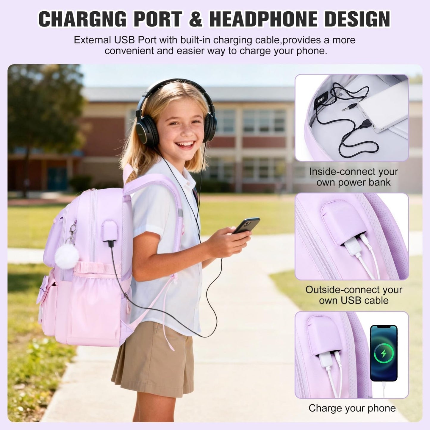 Cute Bow Backpack for Girls   School Bag Set with Lunch Bag & Pen Case2