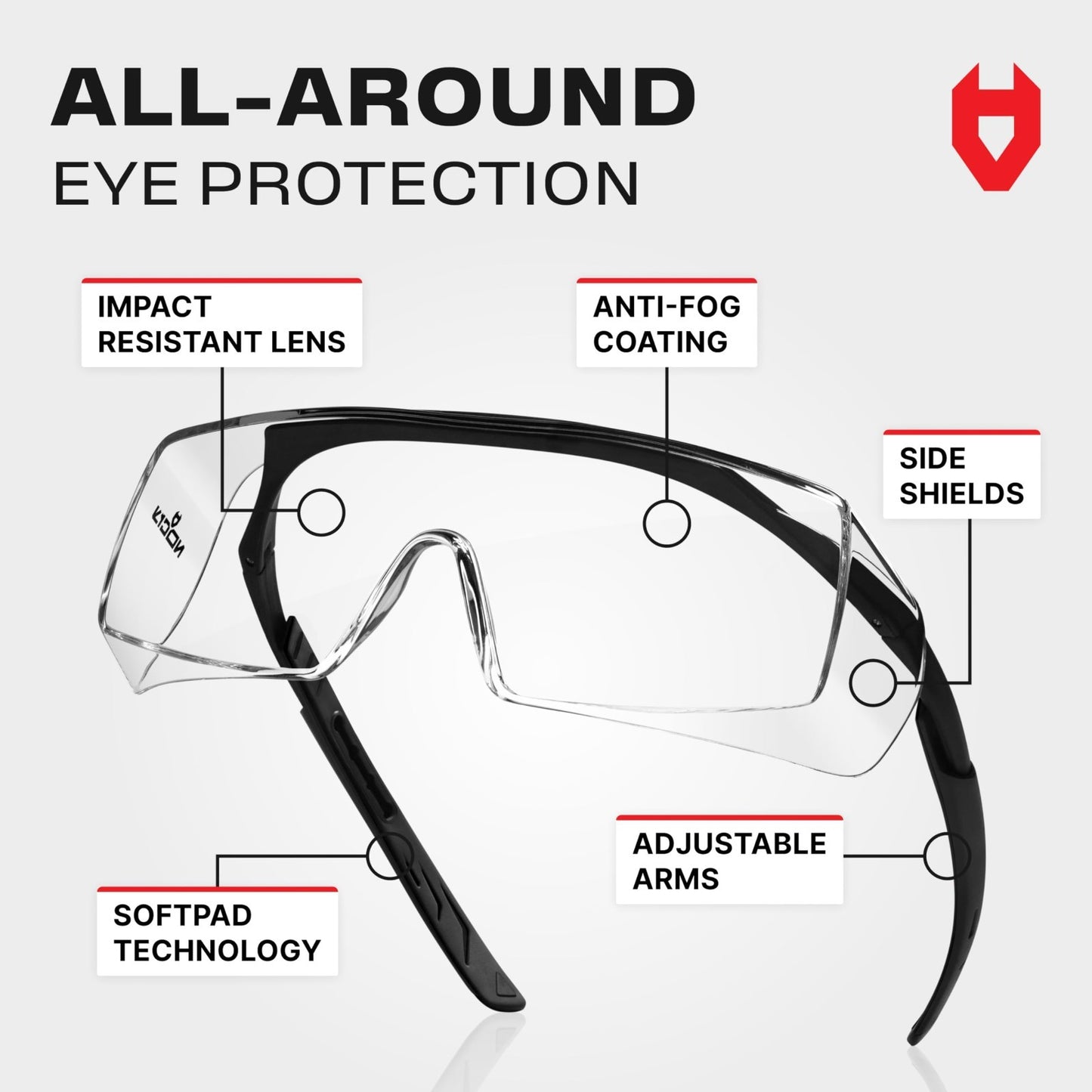 Anti Fog Safety Glasses Over Glasses, Scratch Resistant, UV Protection, ANSI Z875