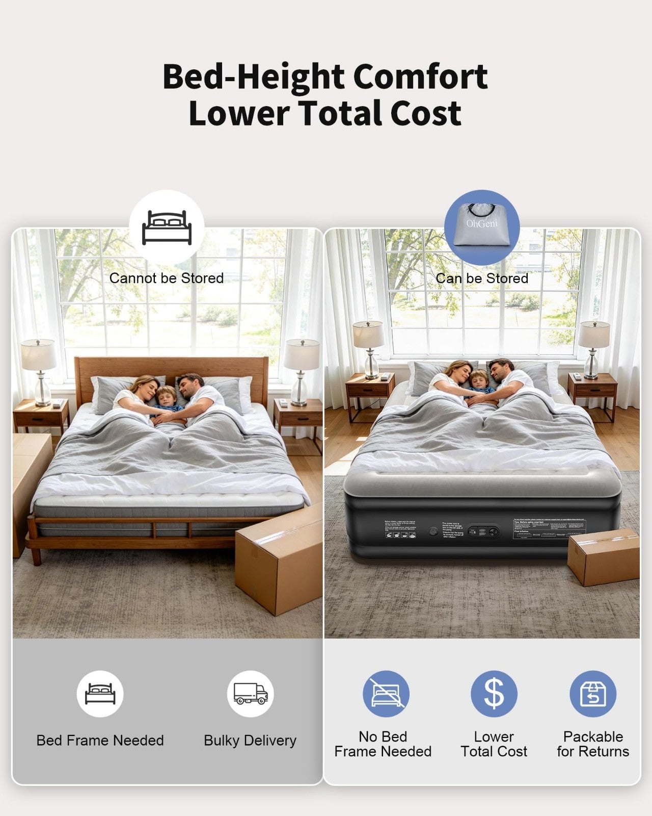 20" Raised California King Air Mattress with Built in Pump, 1000lb Capacity, Ext7