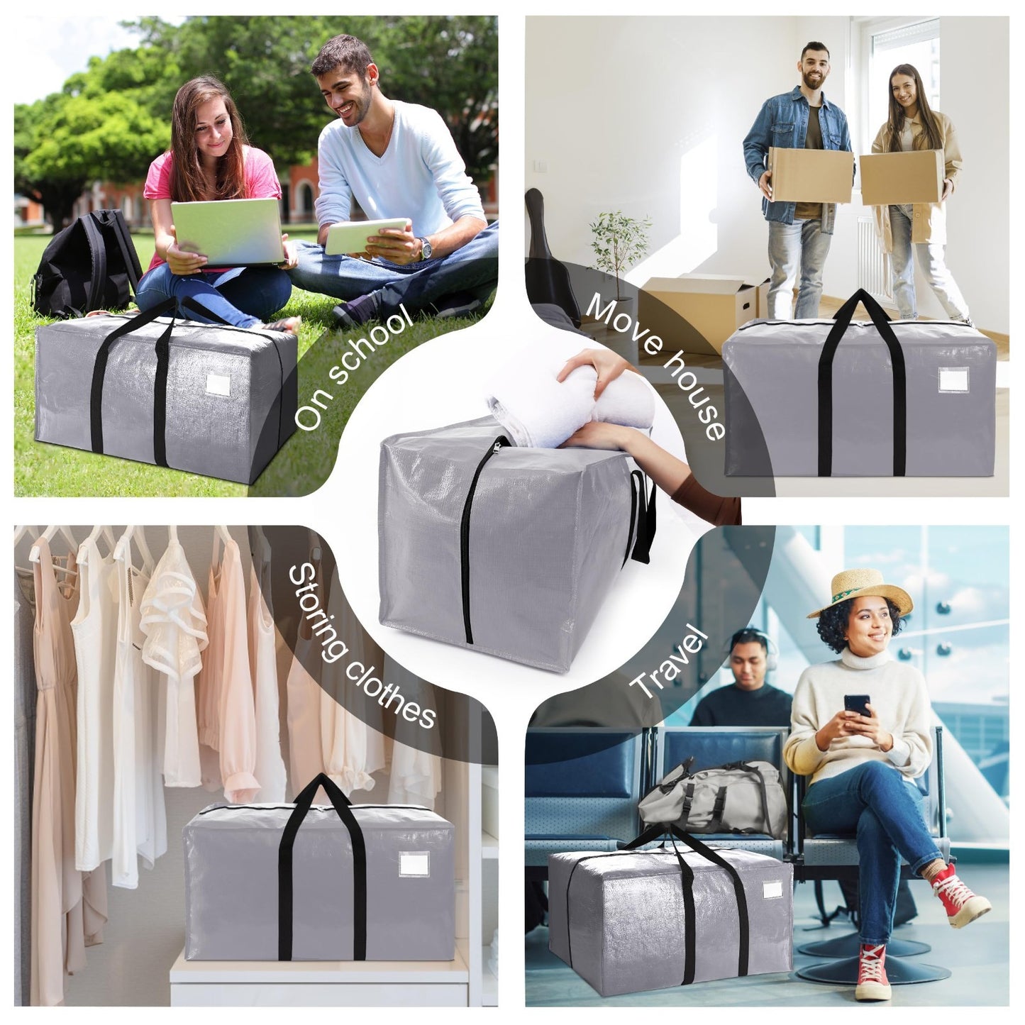 Extra Large Heavy Duty Moving Bags with Backpack Straps - Set of 6, Space-Saving5