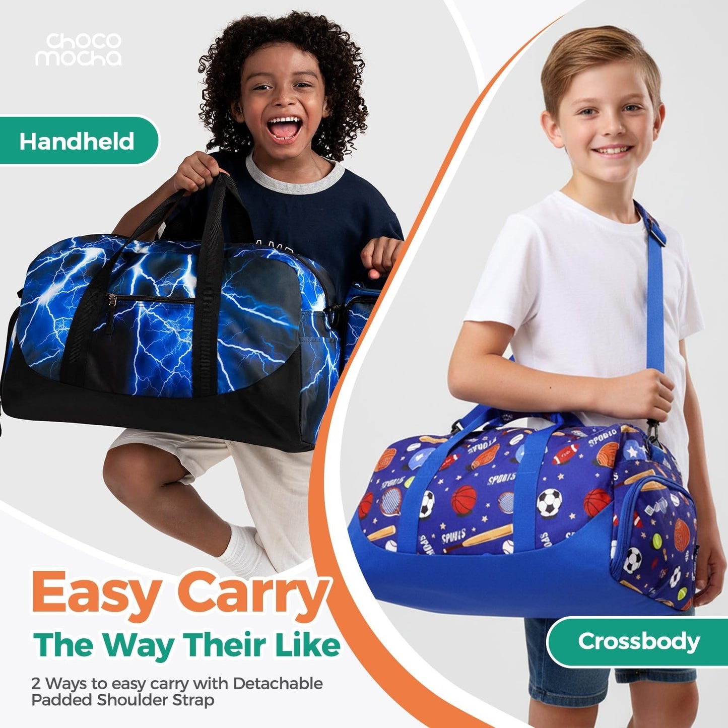 Kids Shark Duffle Bag - Large Overnight Travel Bag with Shoes Compartment, Gym &5