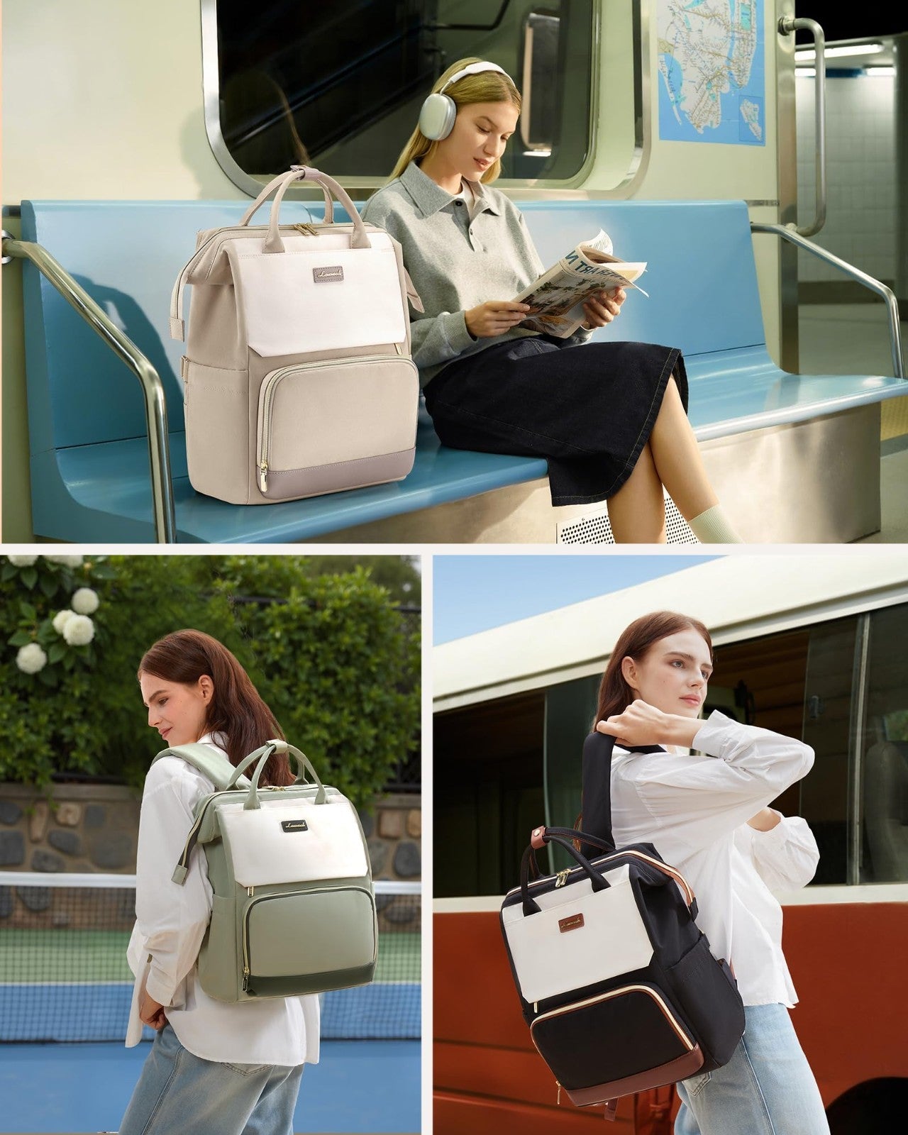 Stylish Laptop Backpack for Women   Giant Tumbler Holder, Travel, Work, Nurse, T7
