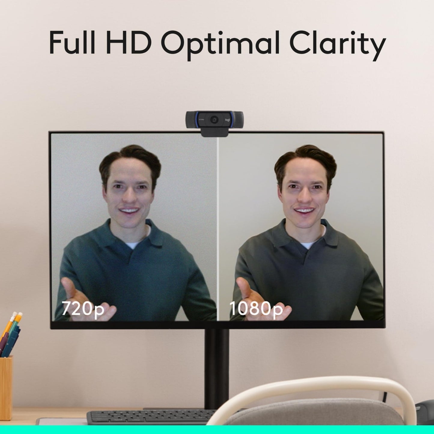 1080p HD Pro Webcam, 30fps Video, Clear Audio, Light Correction, Zoom/Teams Comp1