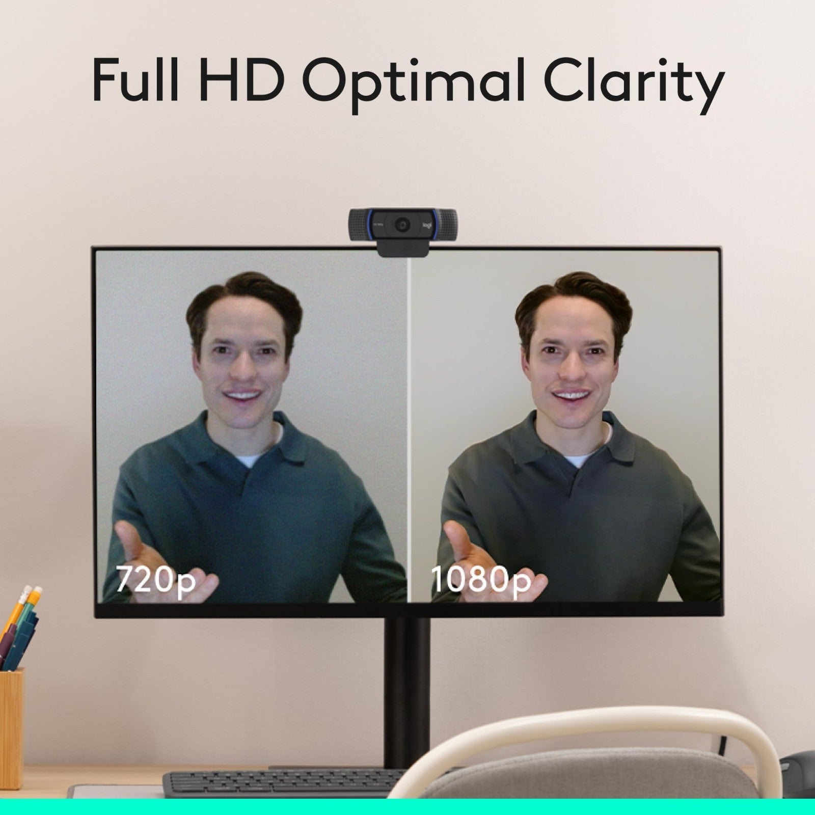 1080p HD Pro Webcam, 30fps Video, Clear Audio, Light Correction, Zoom/Teams Comp1