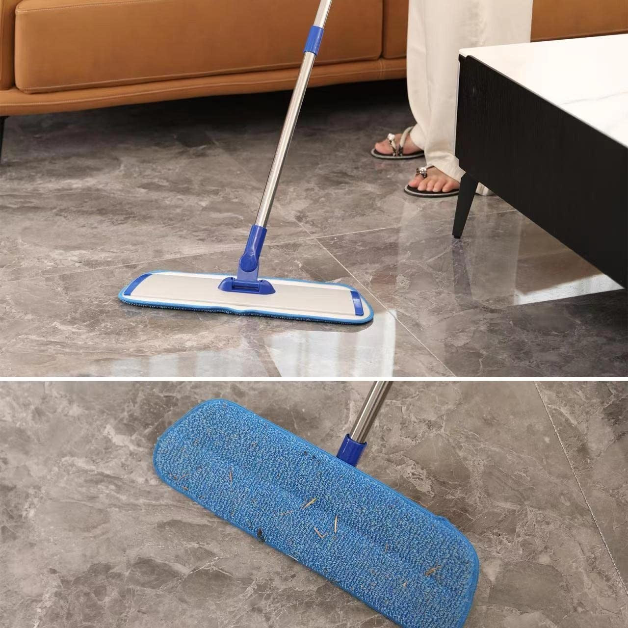 18" Microfiber Floor Mop with Stainless Steel Handle, 4 Washable Pads & Brush7