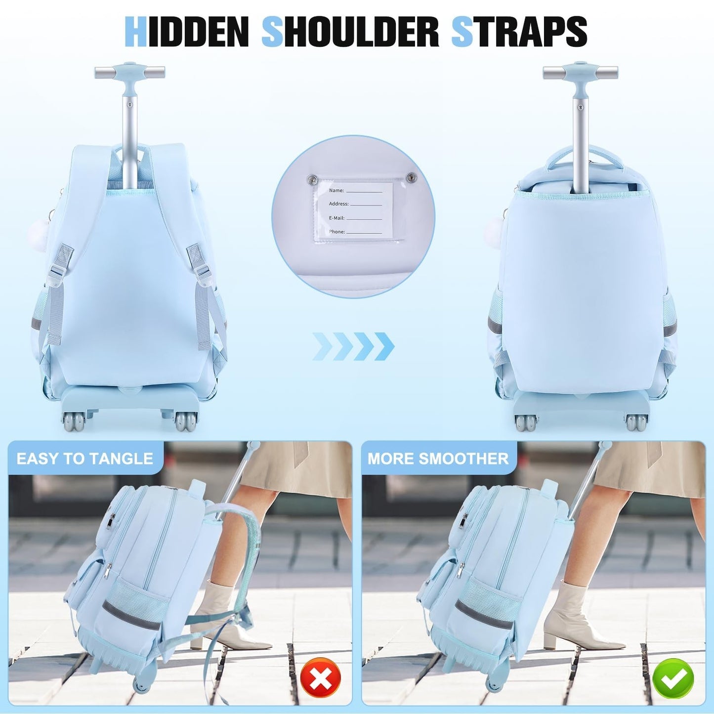 Rolling Backpack for Girls with Lunch Bag & Pencil Pouch   Wheeled Bookbag for S4