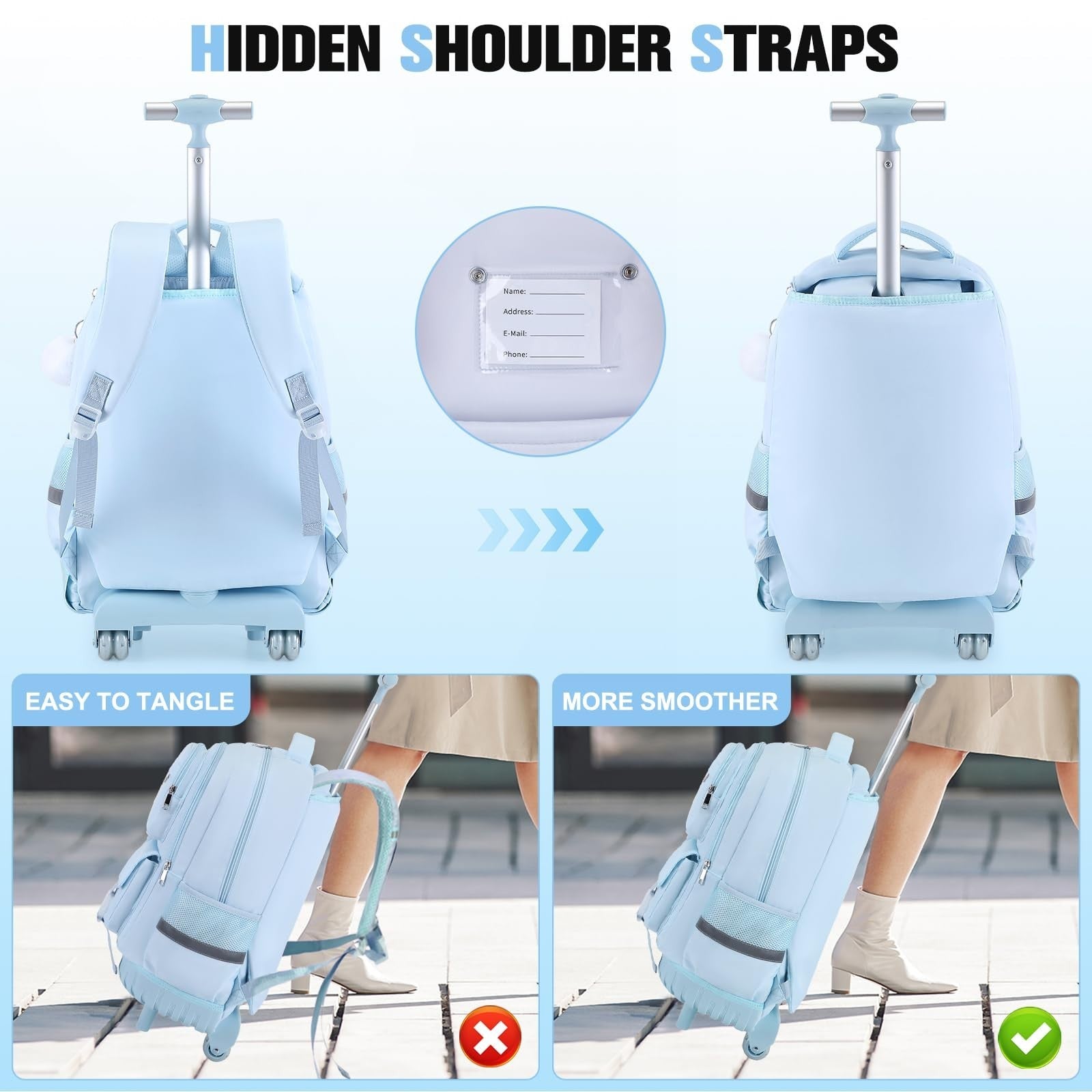 Rolling Backpack for Girls with Lunch Bag & Pencil Pouch   Wheeled Bookbag for S4