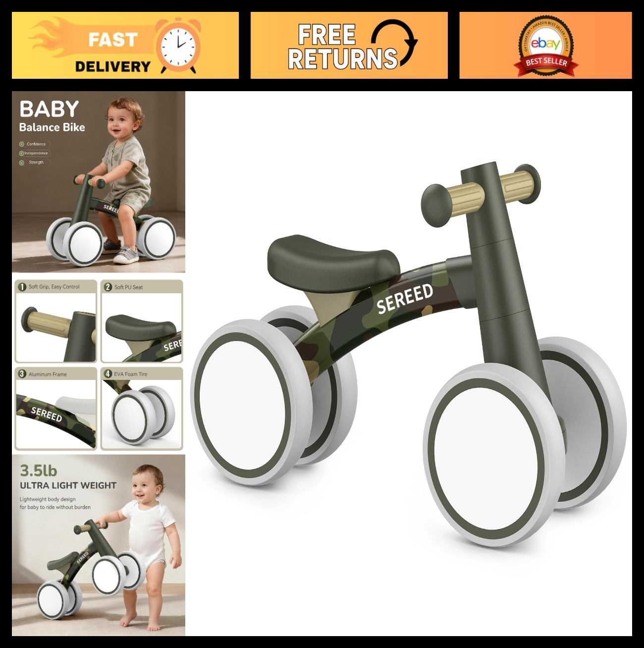 Toddler Balance Bike for 1 Year Old   4 Wheels, First Bike Gift for Boys & Girls0