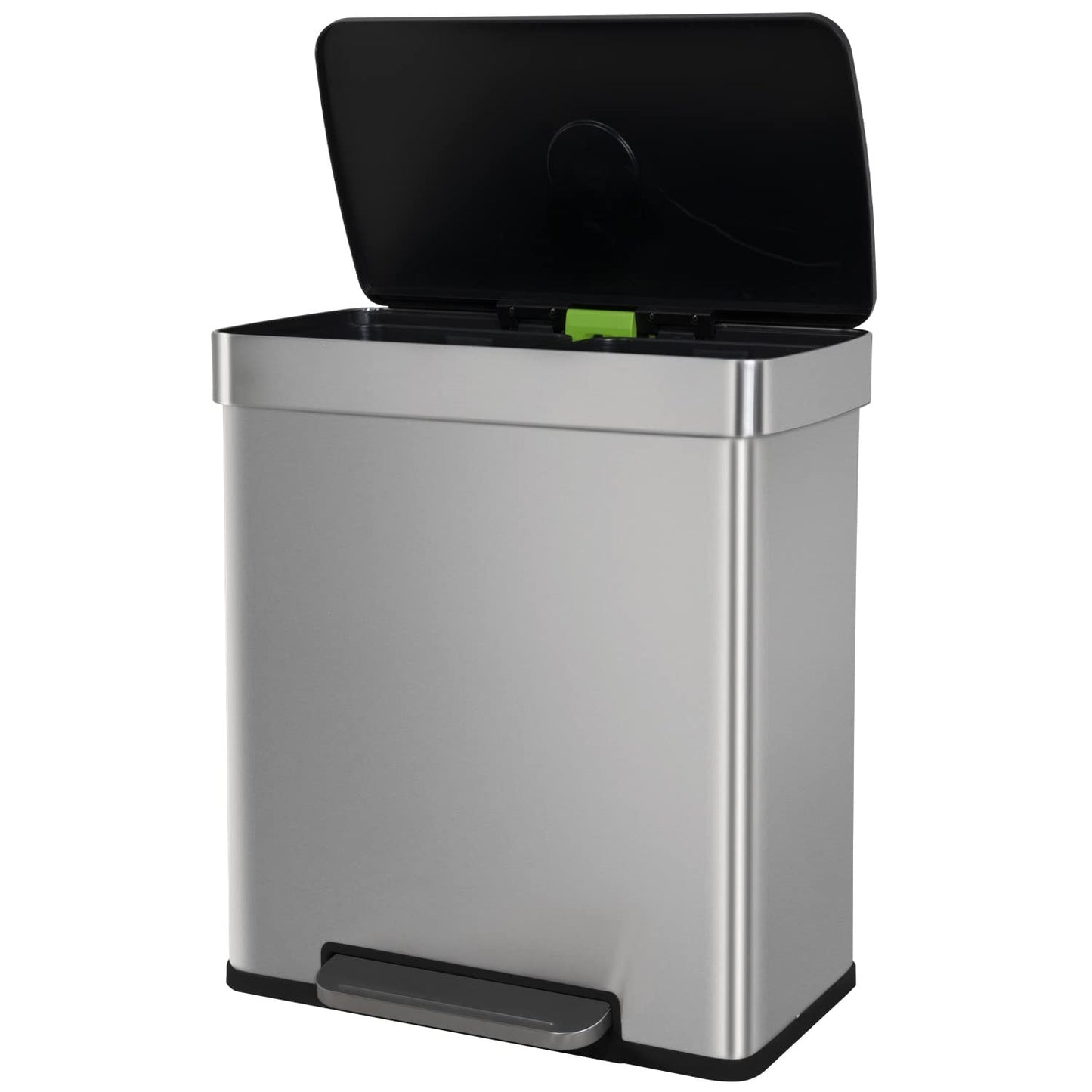 Dual Compartment 60L Stainless Steel Trash Can with Soft-Close Lid & Removable B1
